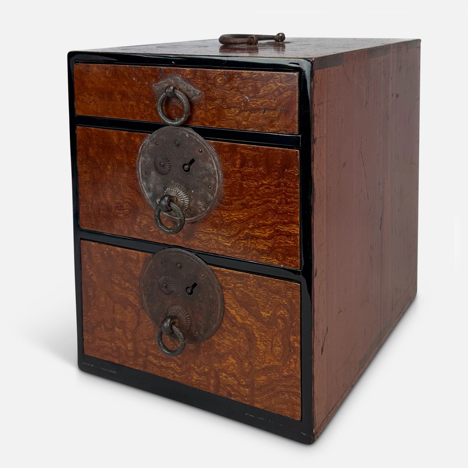 Antique Japanese Meiji Period "Cho Bako" Document Box with Drawers Keyaki Burl (1 of 10)