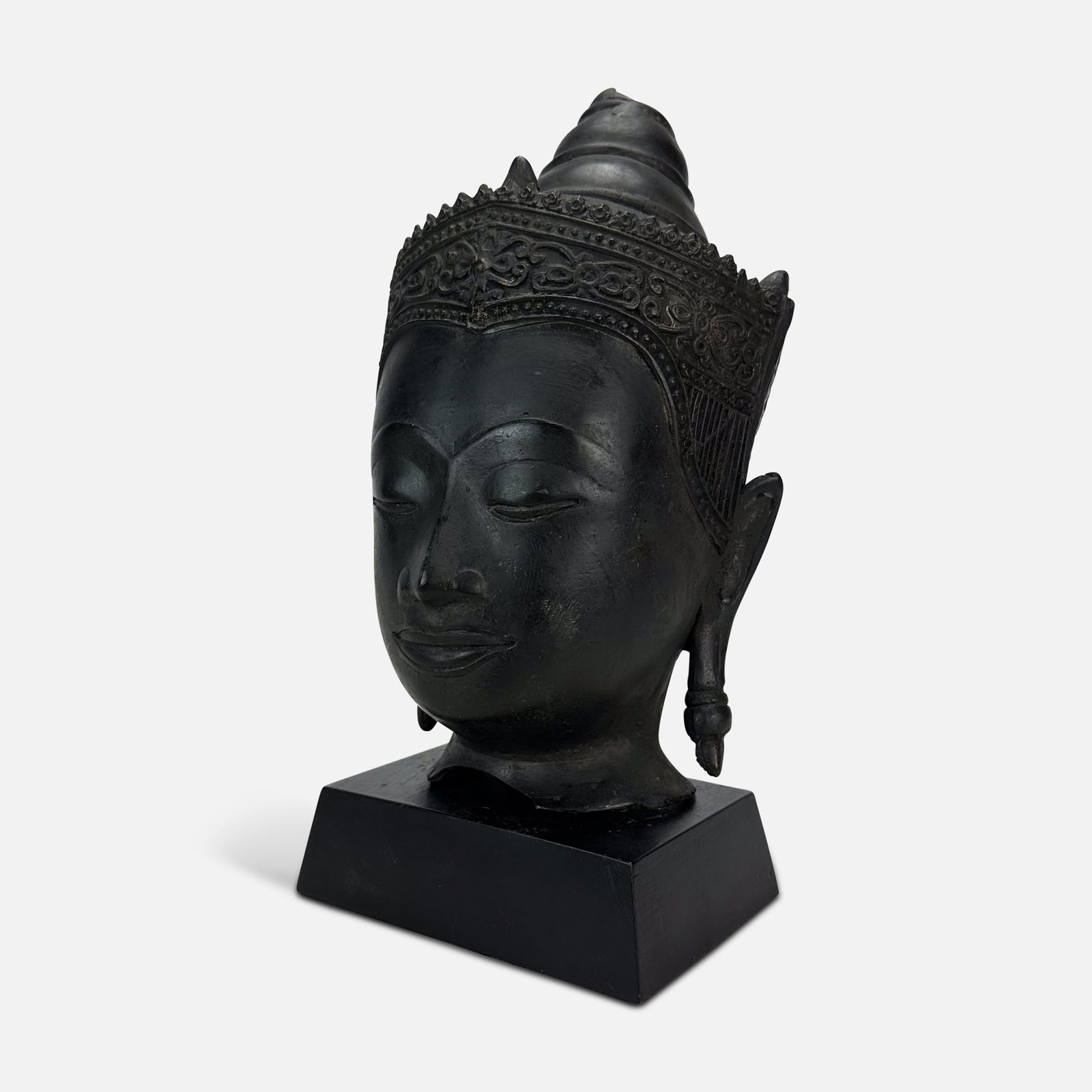 Antique Thai Cast Bronze Crowned Buddha Head Ayutthaya Style (1 of 8)