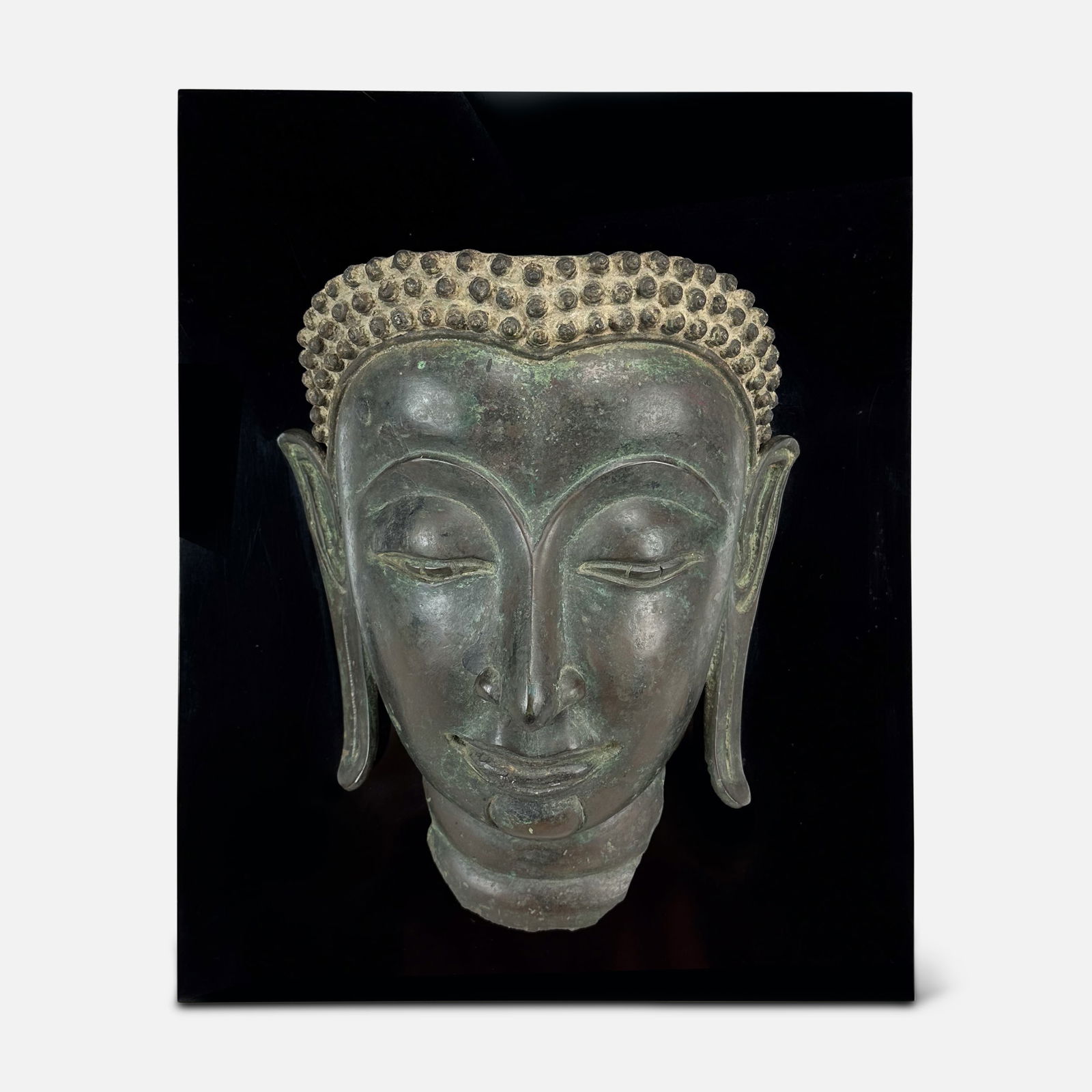 Antique Thai Buddha Shakyamuni Bronze Partial Head Face Mask Wall Mounted (1 of 4)