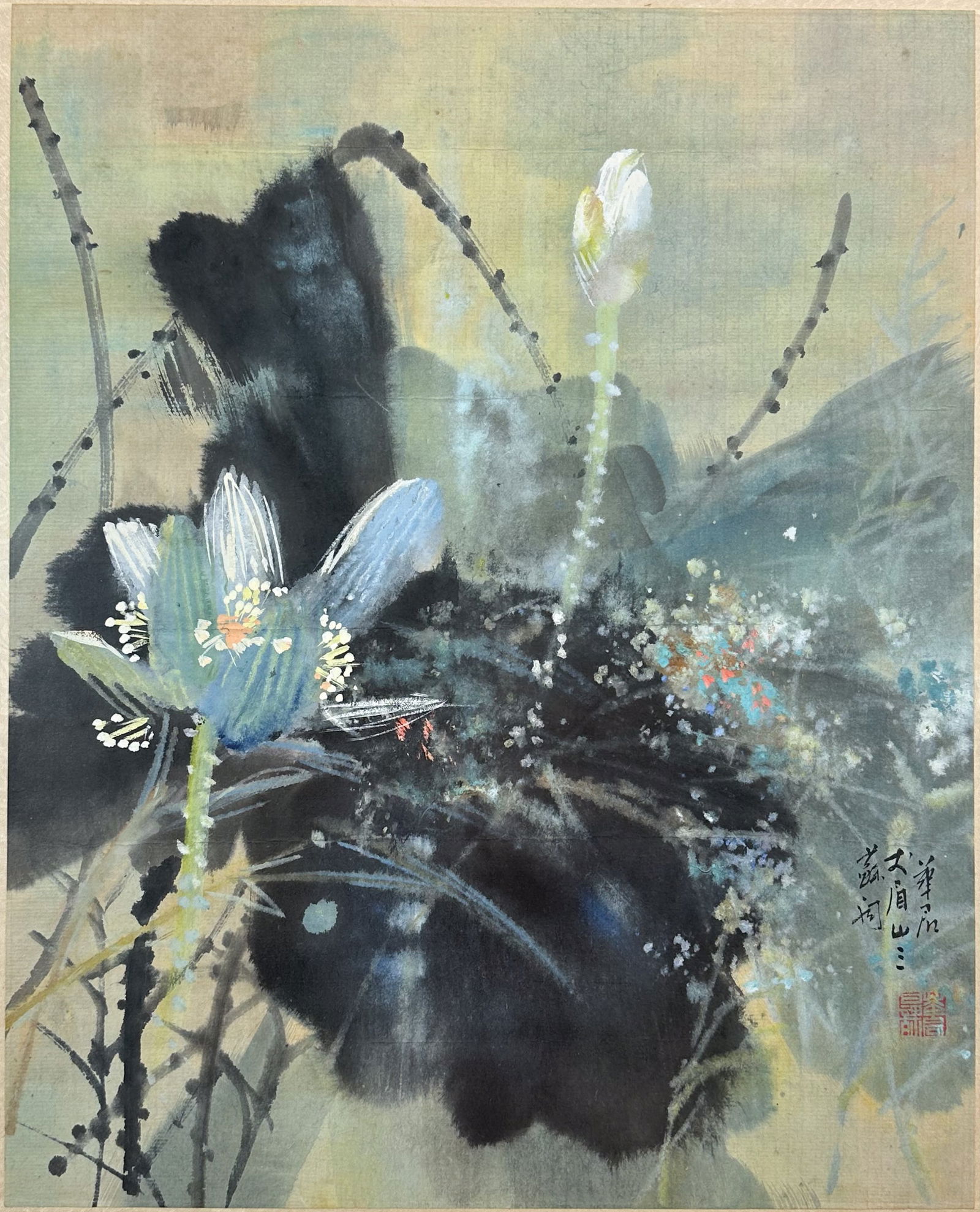 Contemporary Artist Signed Impressionist Chinese Floral Framed Silk Painting (1 of 6)