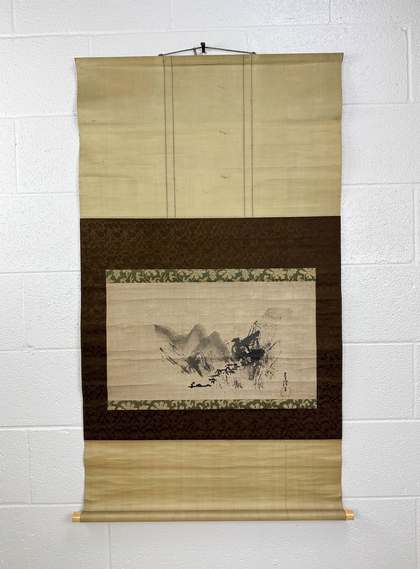 Antique Tsunenobu Ink Mountain Range Caligraphy Scroll (1 of 12)