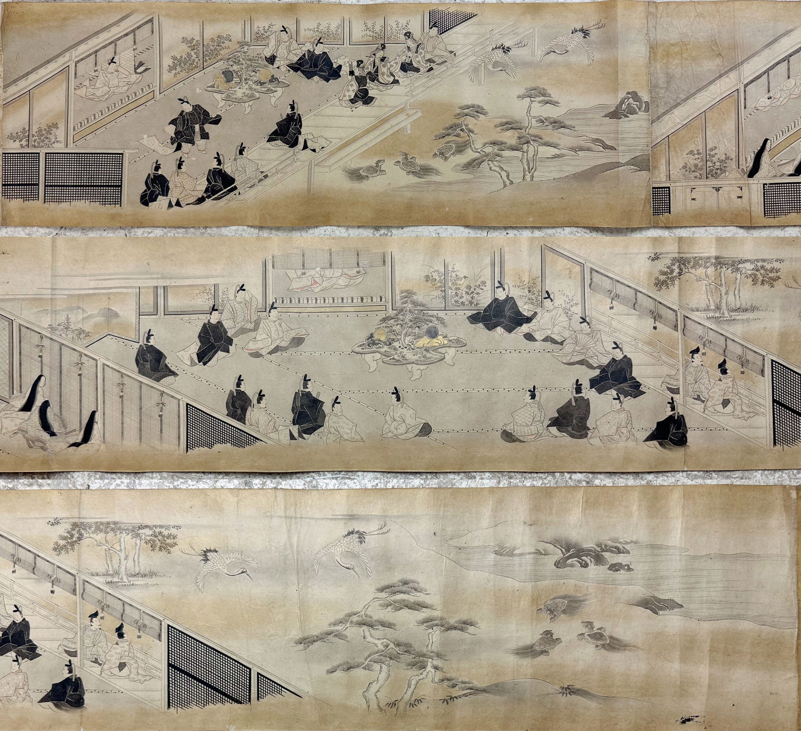 Huge 20' Long Antique Japanese Storyboard Caligraphy Scroll Horizontal Painting (1 of 15)