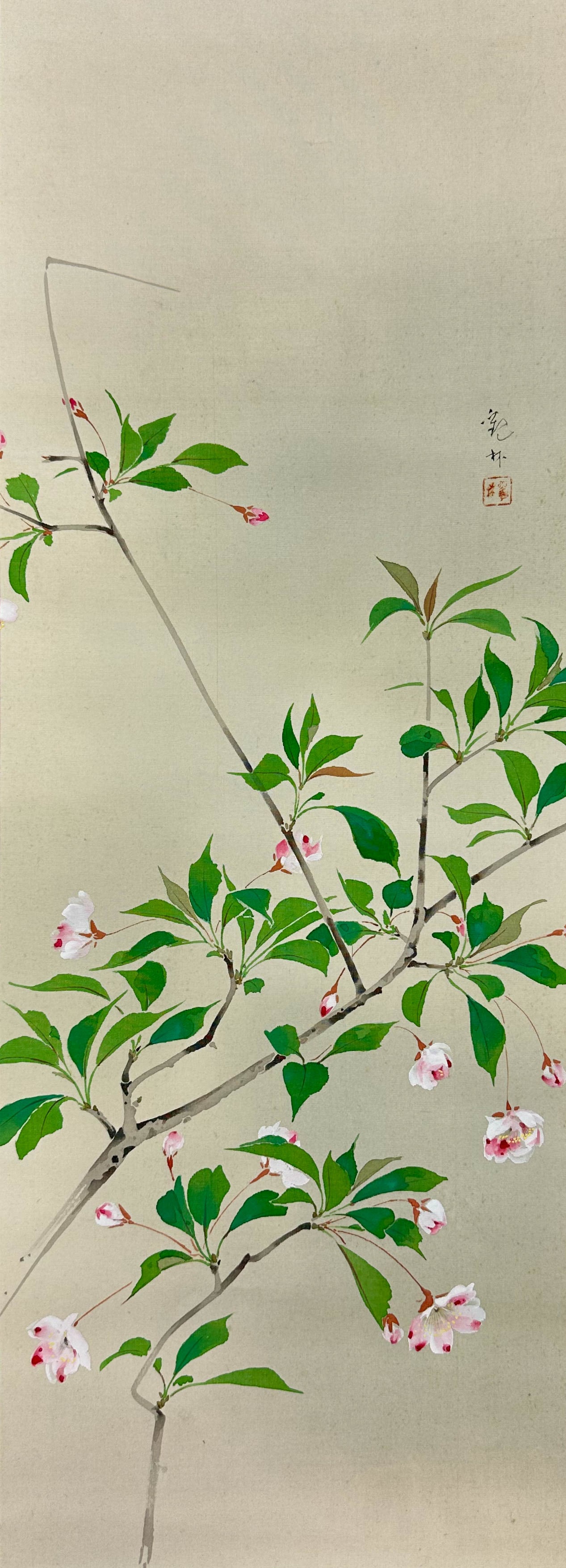 Asian Cherry Blossom Paper Scroll Floral Painting (1 of 8)