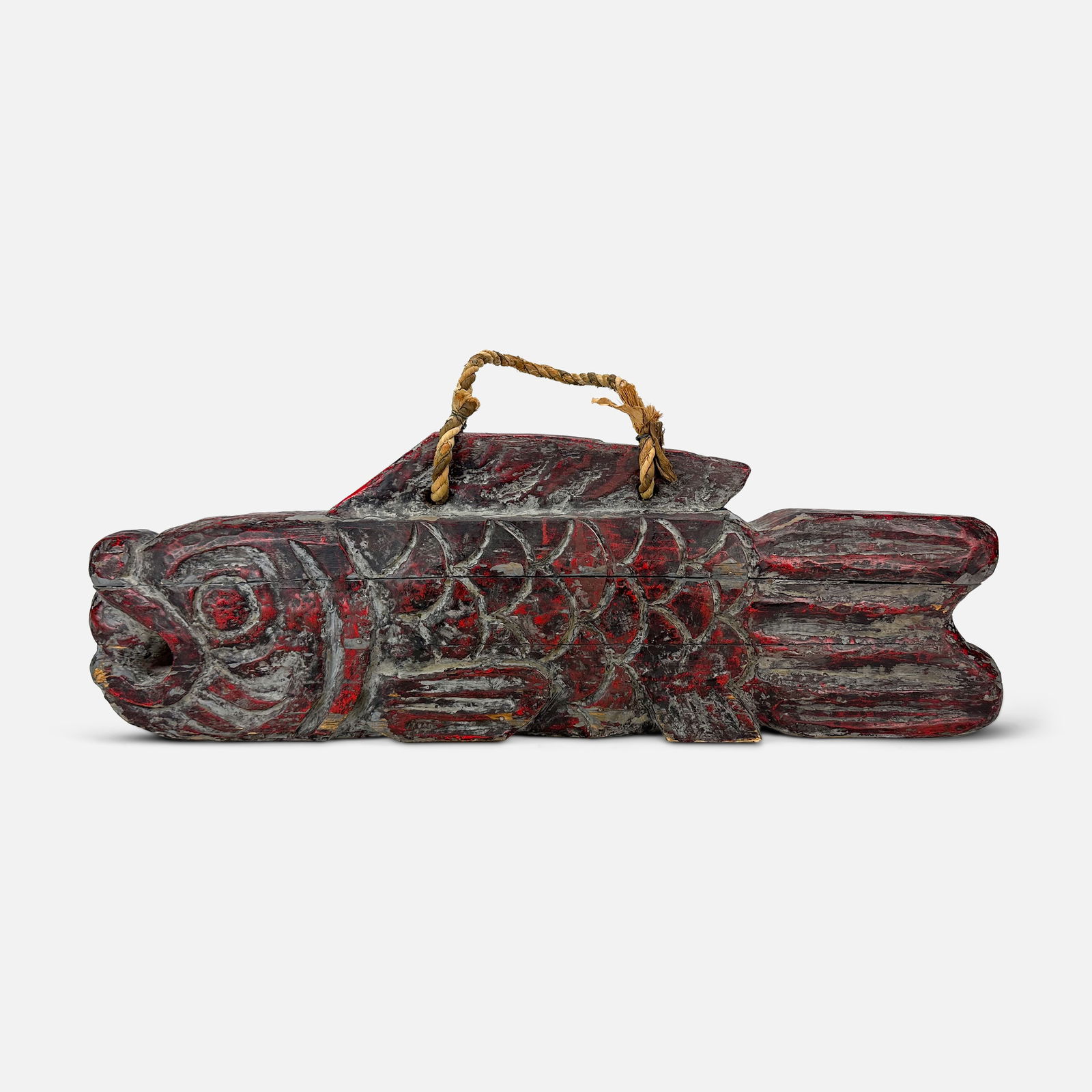 Antique Japanese Carved Painted Wood Carp Hanging Fish Sign Mokugyo Drum Jizai Kagi (1 of 10)