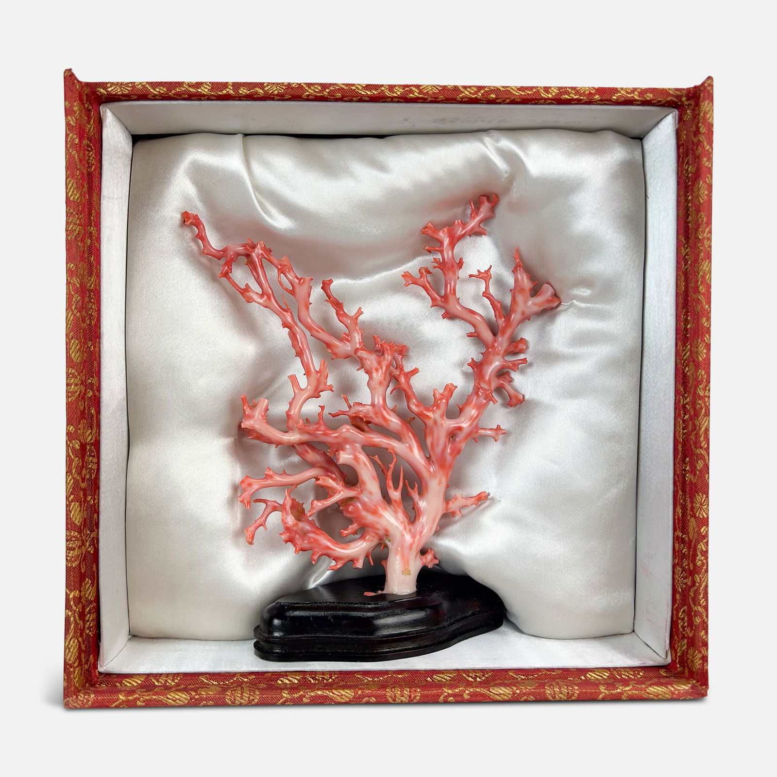 Chinese Gem Quality Salmon Pink and White Coral Branch on Stand w/Box (1 of 8)