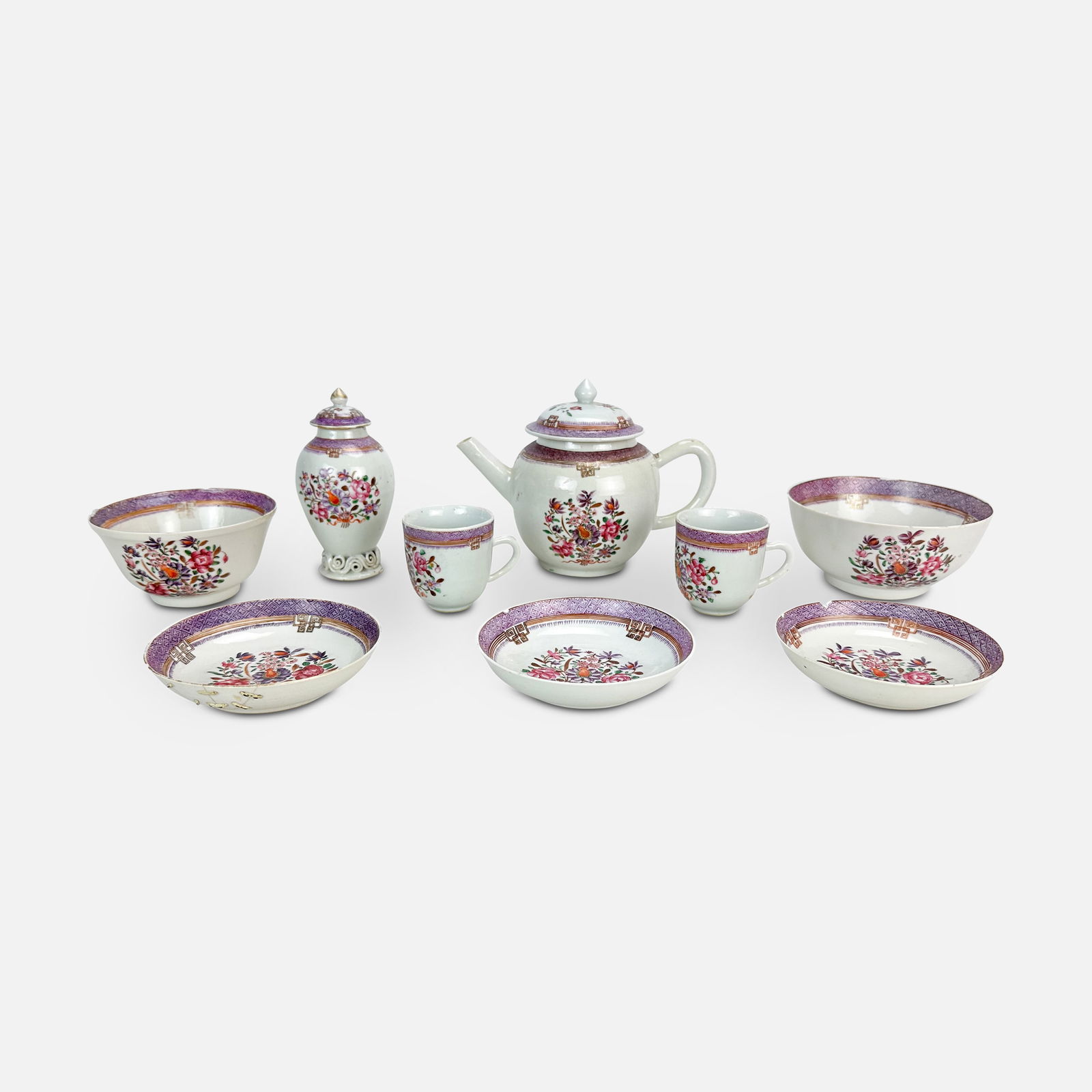 Antique 18thC Chinese Famille Rose Porcelain Nine Piece Chien Lung Teaset (1 of 20)