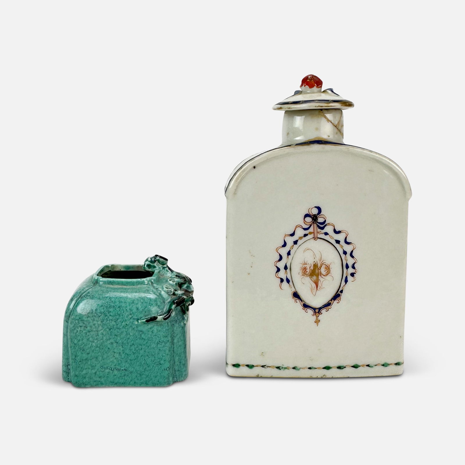 Antique Chinese Porcelain Robin's Egg Chilong Brush Washer and Tea Caddy (1 of 10)