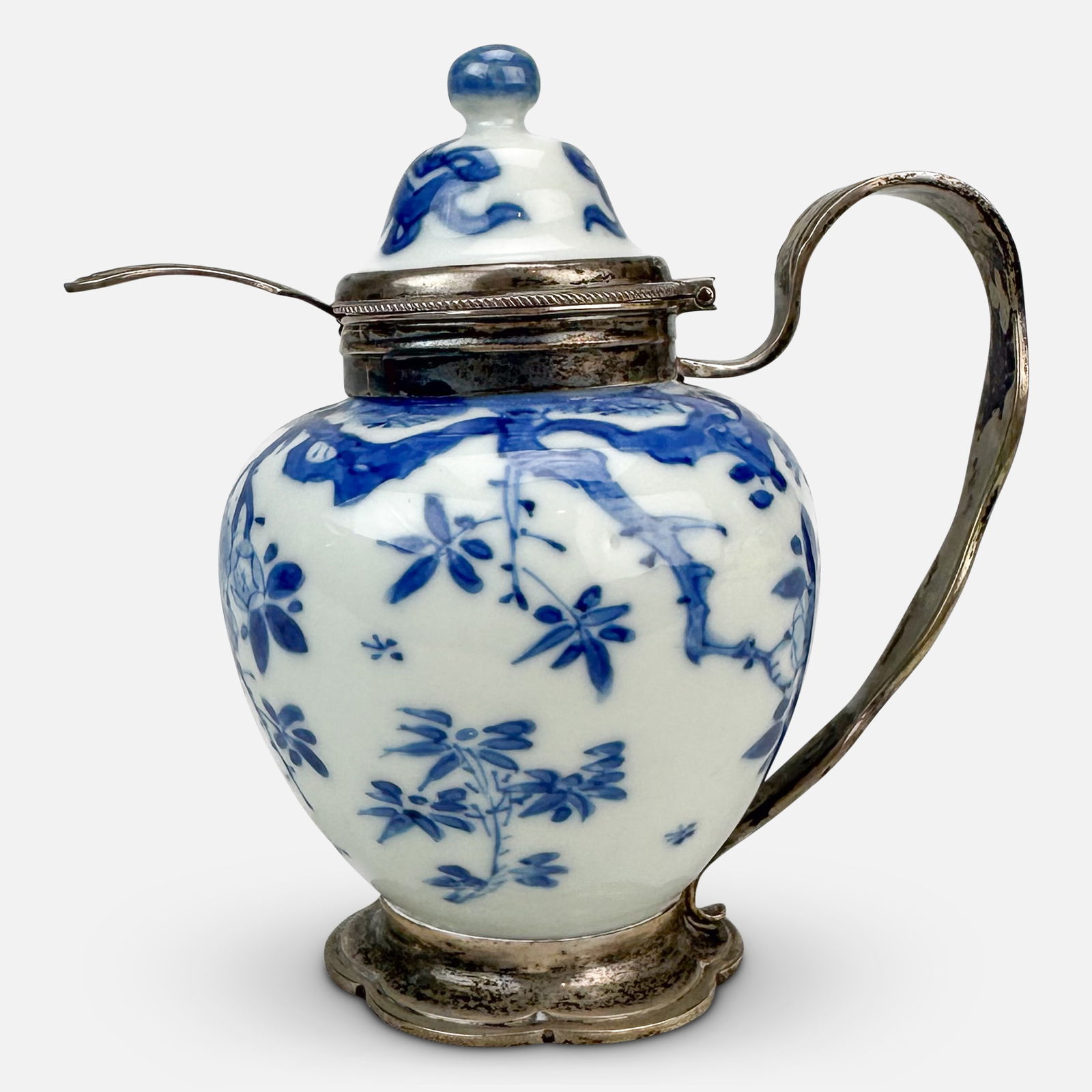 Antique Chinese Export Blue and White Porcelain Silver Mounted Jug w/Ladle (1 of 10)
