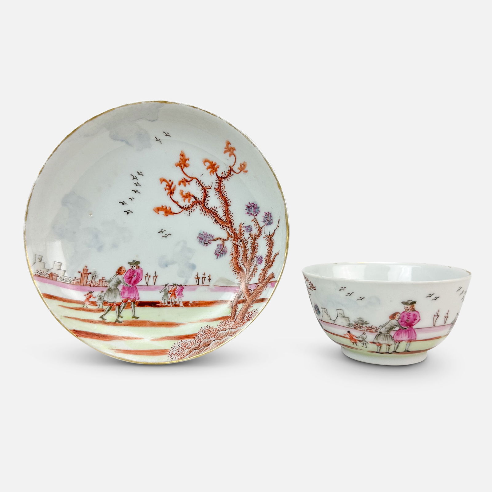 Antique 18thC Chinese Dutch Export Qianlong Meissen Style Seaside Scene Cup and Saucer (1 of 16)
