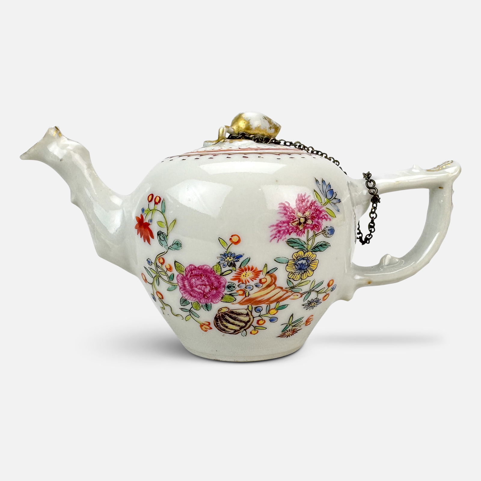 Antique 18thC Chinese Export Famille Rose Teapot w/Chained Lid (1 of 8)