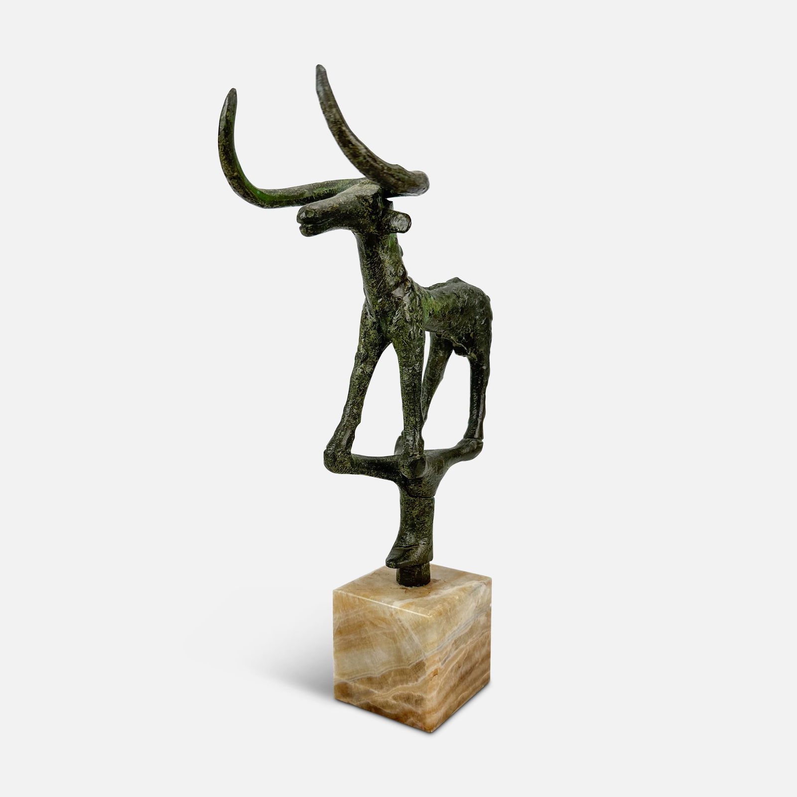 Syro-Hittite Style Bronze Staff Finial Animal Sculpture Mounted on Onyx Base (1 of 10)
