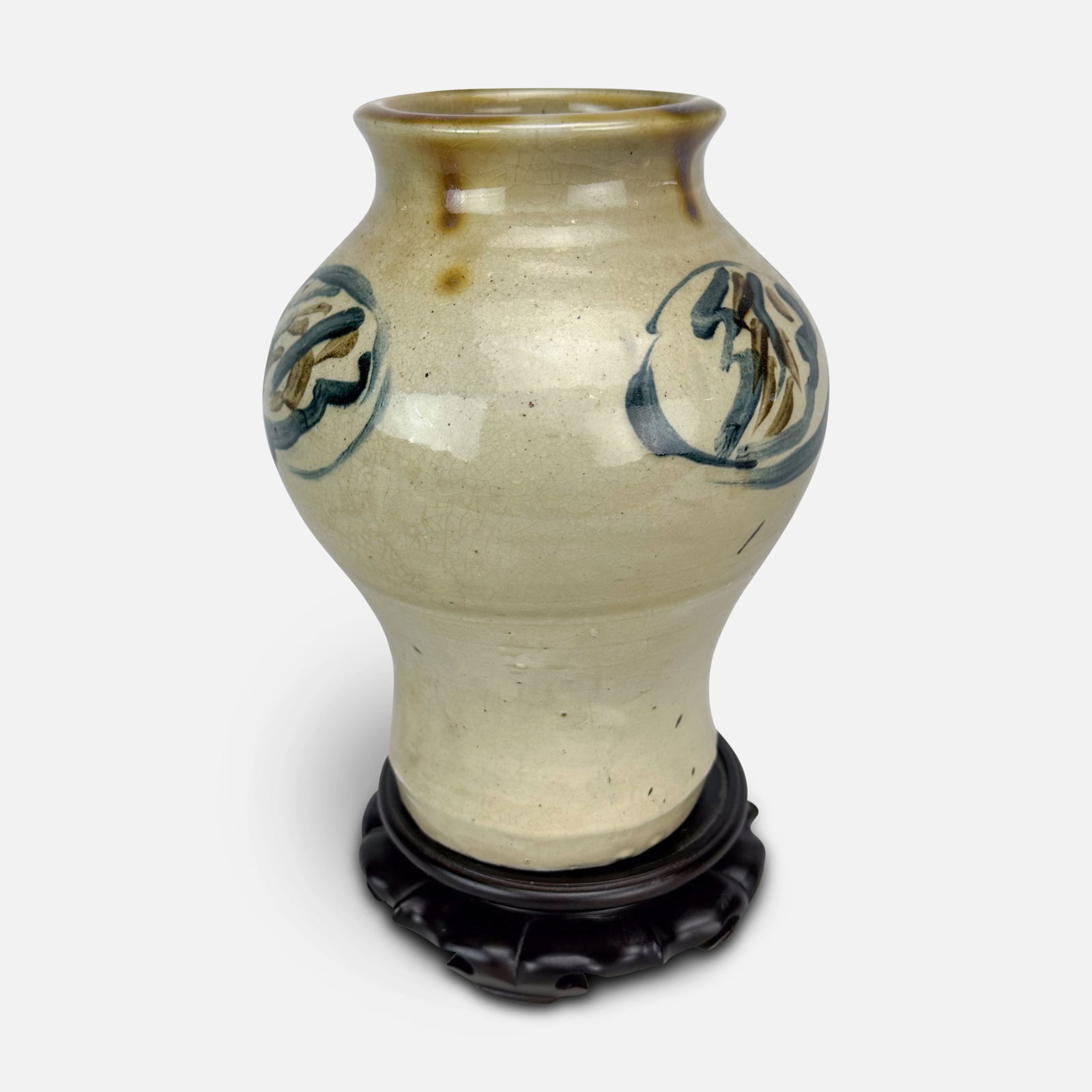 Antique Asian Korean Underglaze Pottery Vase w/Blue Decoration (1 of 7)