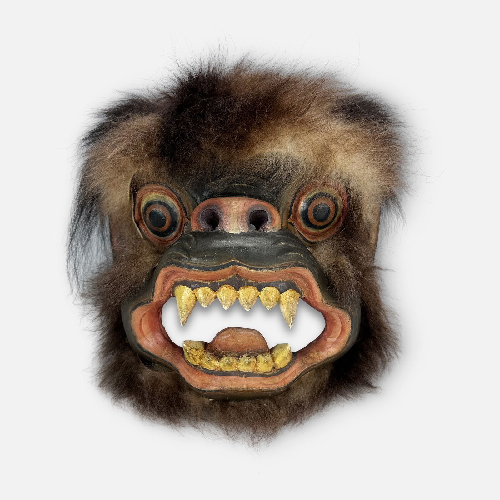 Bhutanese Yeti Polychrome Paint Decorated Wood Animal Hair Big Foot Mask (1 of 4)