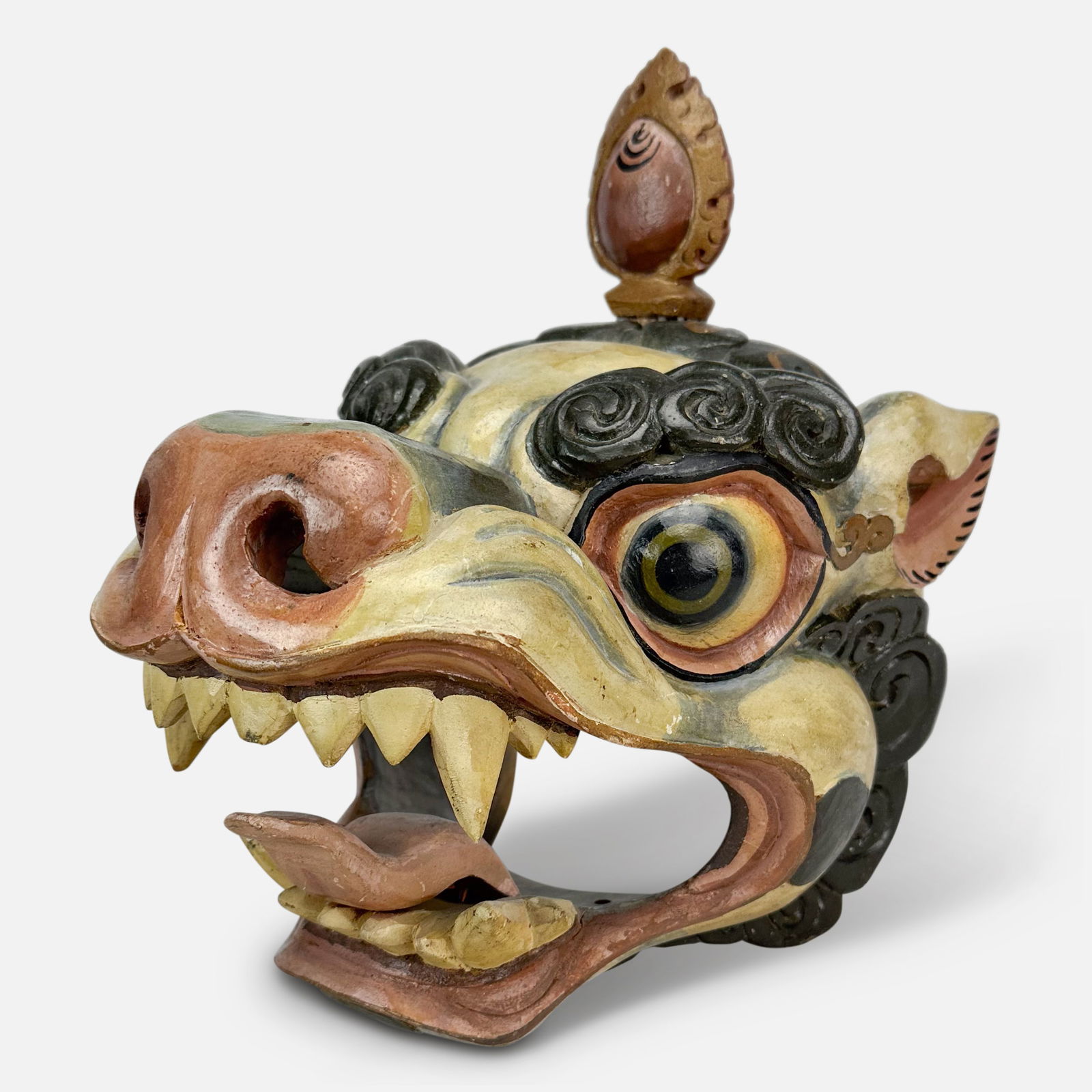 Bhutanese Snow Lion Polychrome Paint Decorated Wood Mask (1 of 4)