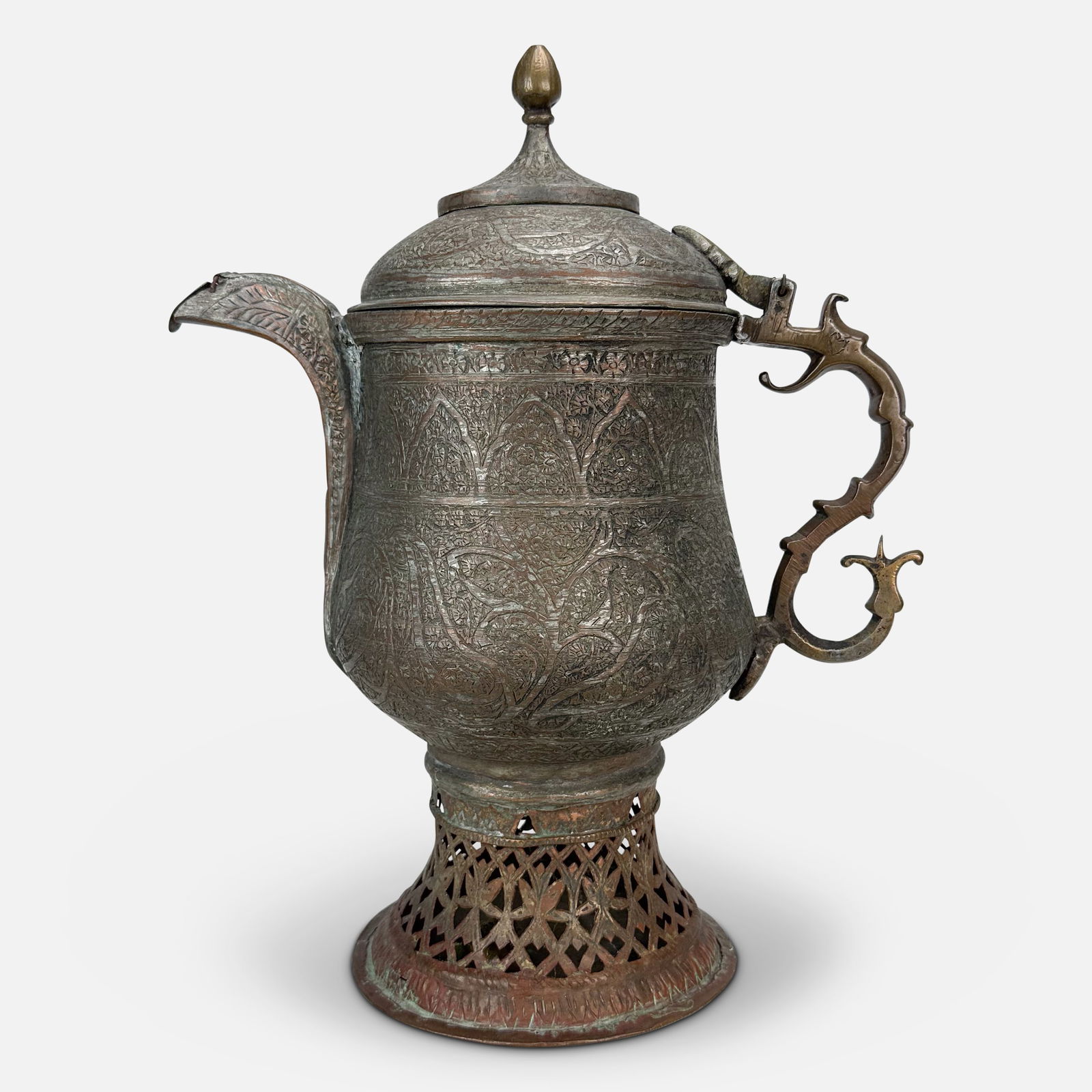 Antique Kashmiri Hand Chased Tinned Copper and Brass Ewer Samovar Kettle (1 of 10)