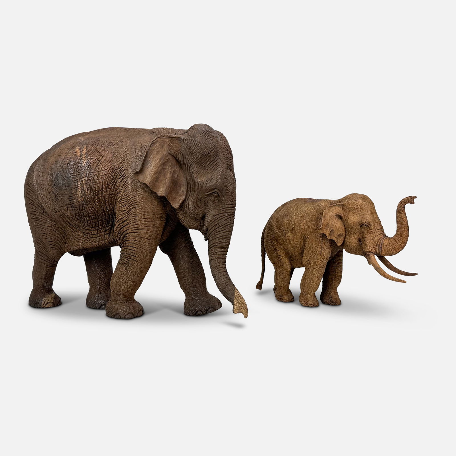 Two Realistically Carved Solid Wood Elephant Sculptures Artist Signed (1 of 11)