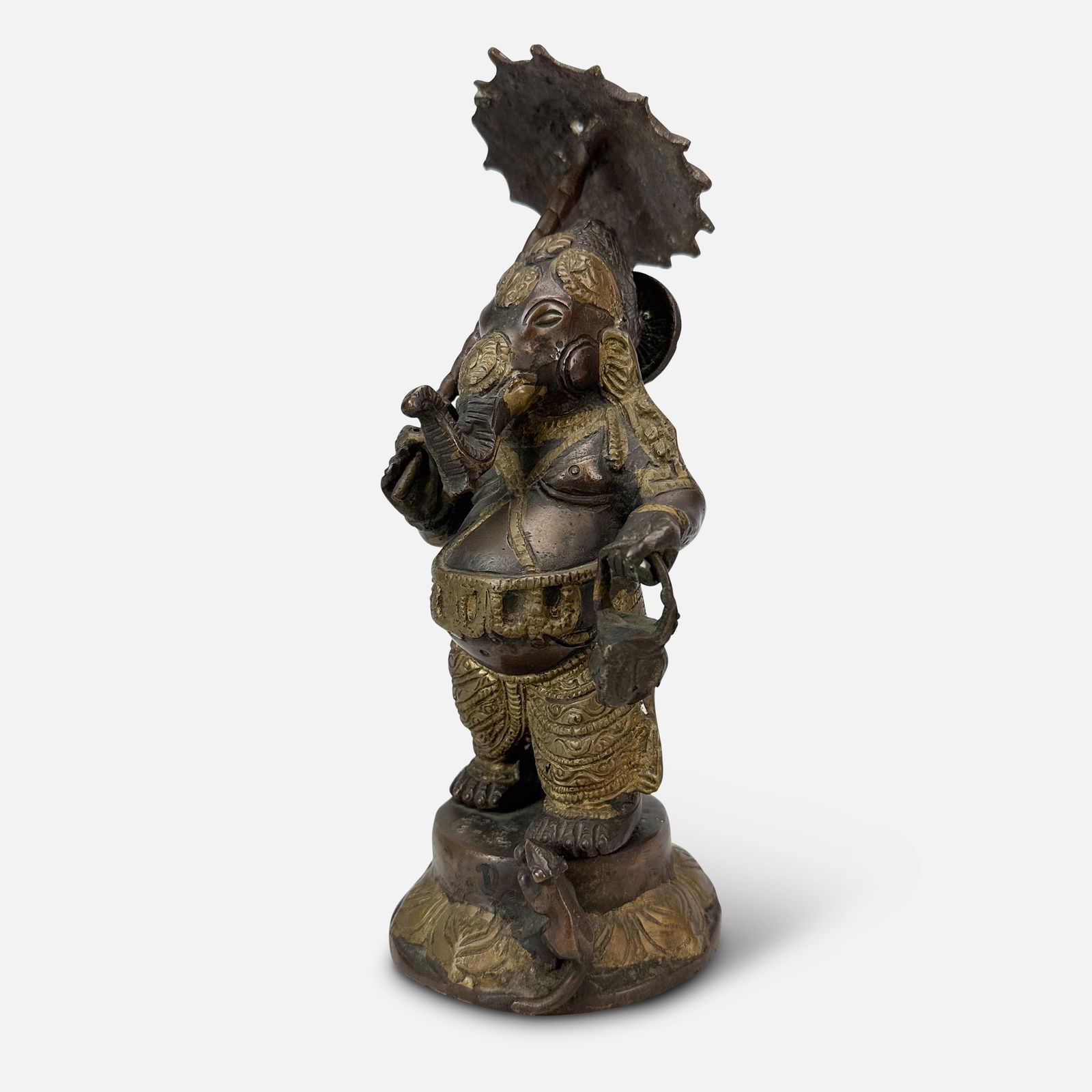 Vintage 20thC Signed Decorated Cast Bronze Ganesha Holding an Umbrella Elephant Figurine (1 of 9)