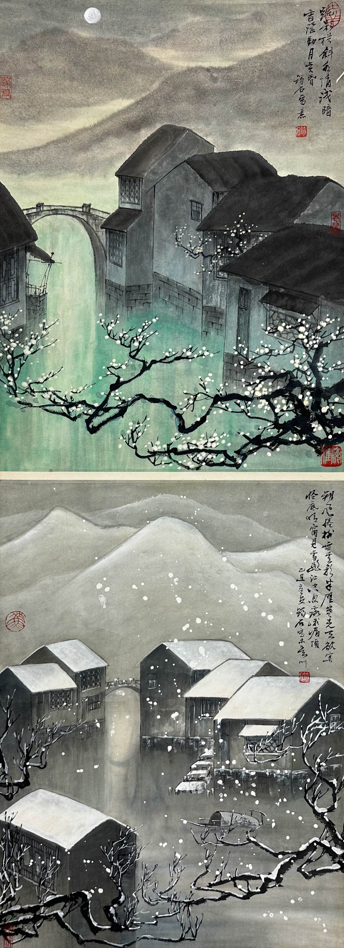 Chinese Villiage in Spring and WInter Scenery Hanging Scroll Painting: Combined Painting Height(36)Width(13.25) We Do Not Provide In-House Shipping! Please reach out to one of our preferred shippers listed below. Donald Camden UPS #4608 - store4608@theupsstore.com - 703-