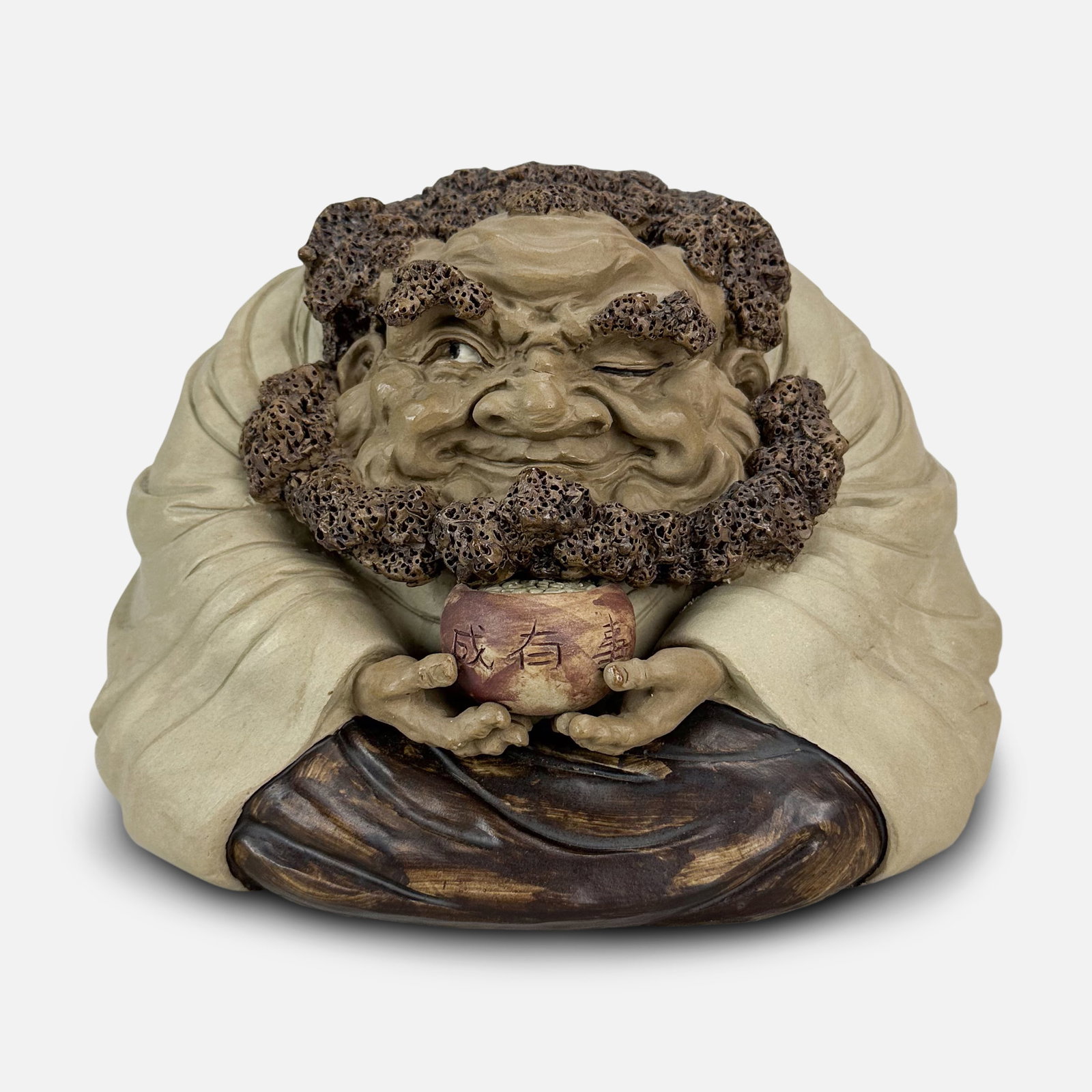 Chinese Bodhidharma Buddha Molded and Carved Stone Pottery Statue (1 of 9)