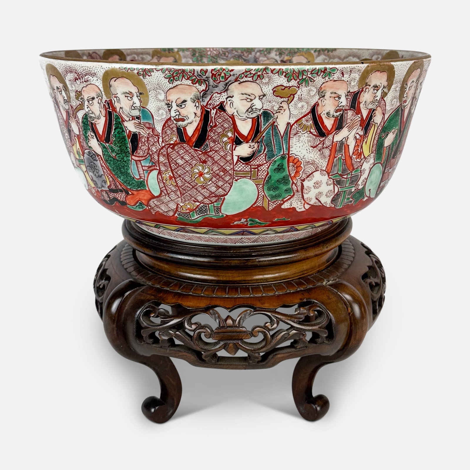 Antique Japanese Paint Decorated Porcelain Kutani Centerpiece Punch Bowl (1 of 13)