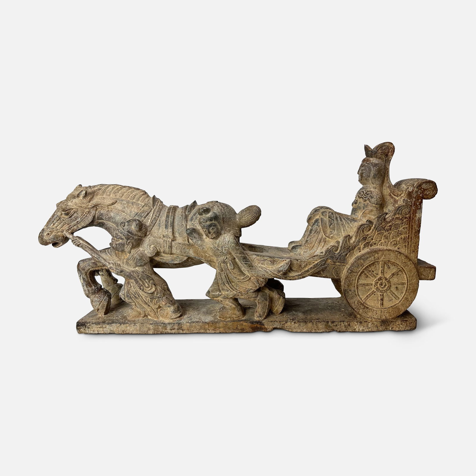 Old 1920s Chinese Carved Stone Chariot Rider, Horse, and Attendants One Piece Sculpture (1 of 17)