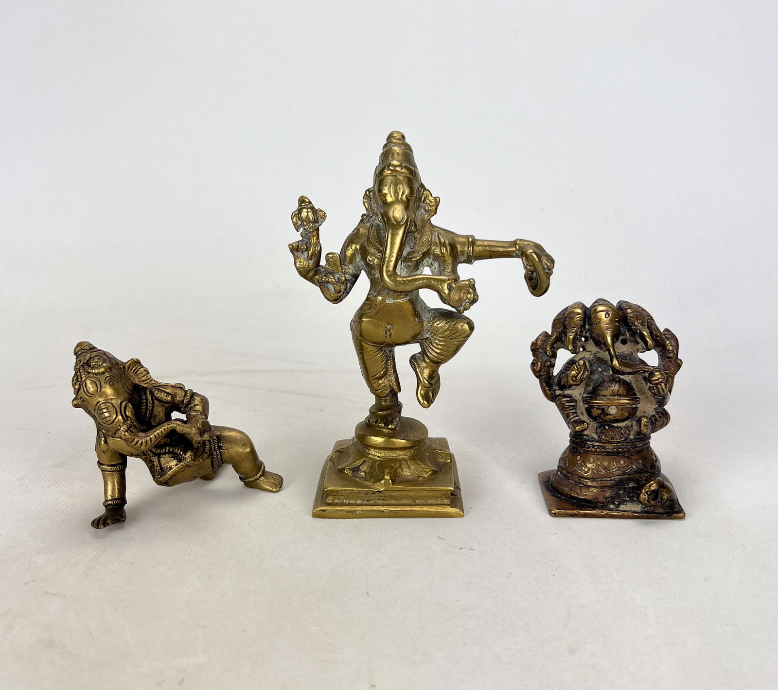 Three Antique Brass Ganesh Elephant Hindu Figurines (1 of 6)