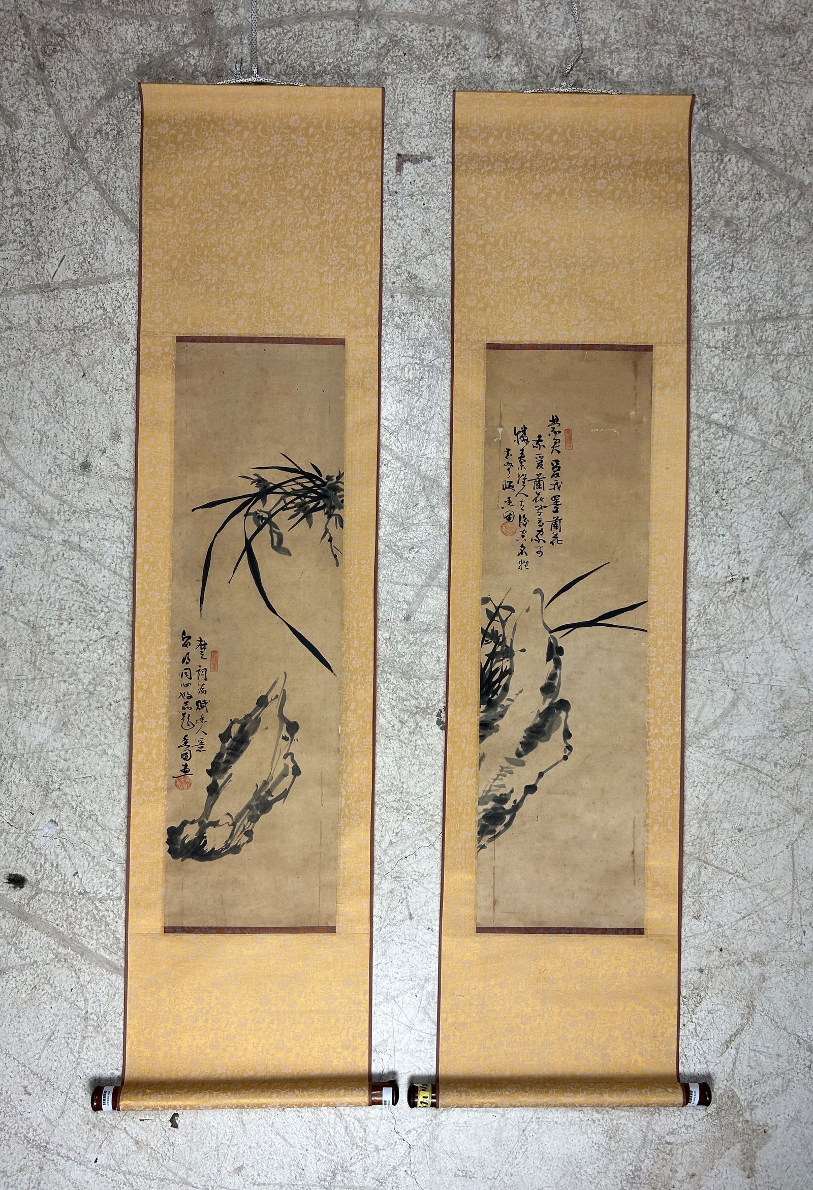 Pair Antique Asian Ink Scroll Paintings (1 of 13)