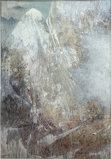Yang Yanping Chinese Modernist Ink and Color Wash on Rice Paper Framed Painting "THAW": Original ink and color on rice paper painting by Chinese artist Yang Yanping (b. 1934). Artist seal lower right. Very good sight condition as shown. Framed, matted, and sealed under glass. Unexamined