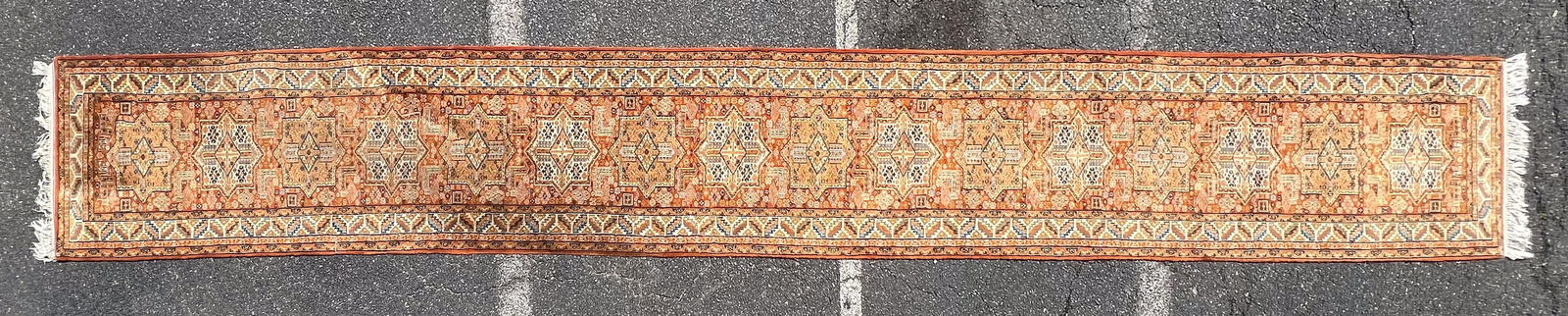 20' 6" Indian Hand Knotted Orange Wool Runner Rug (1 of 13)