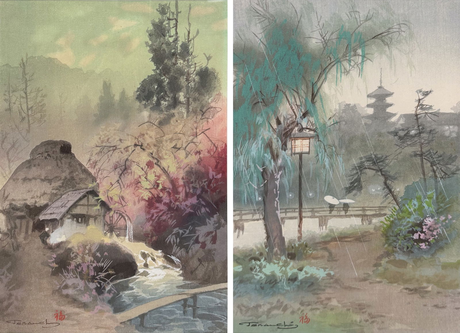 Two Signed Terauchi Watercolor Framed Paintings (1 of 7)