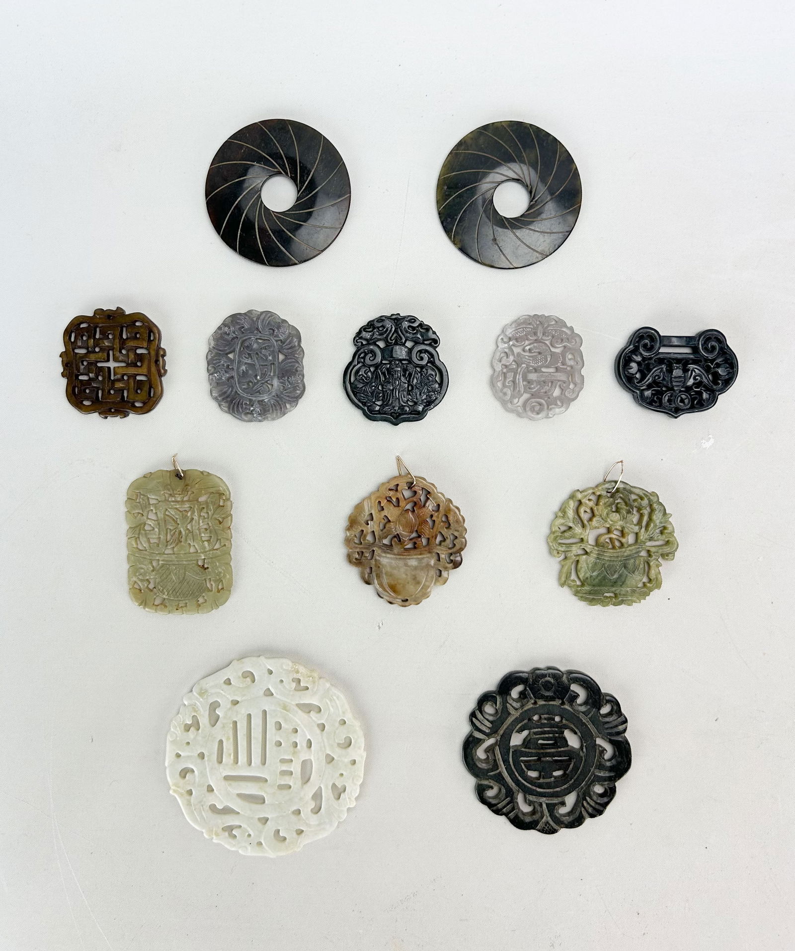 Lot of Twelve Carved Jade Discs (1 of 18)