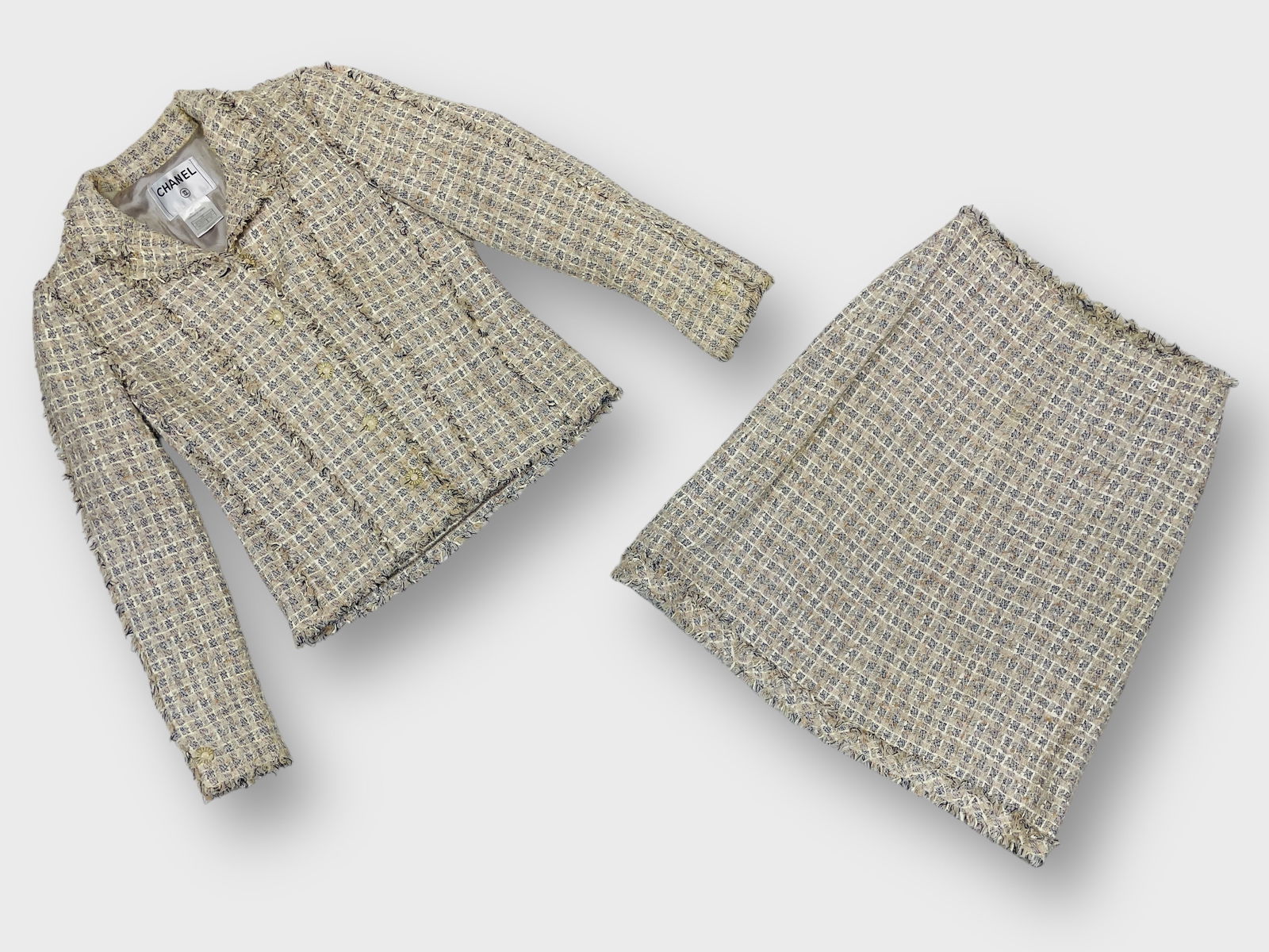 CHANEL Vintage Tweed 2Pc Blazer And Skirt Suit Set Size 04P/40. Cotton, Silk, Wool Blend (1 of 5)