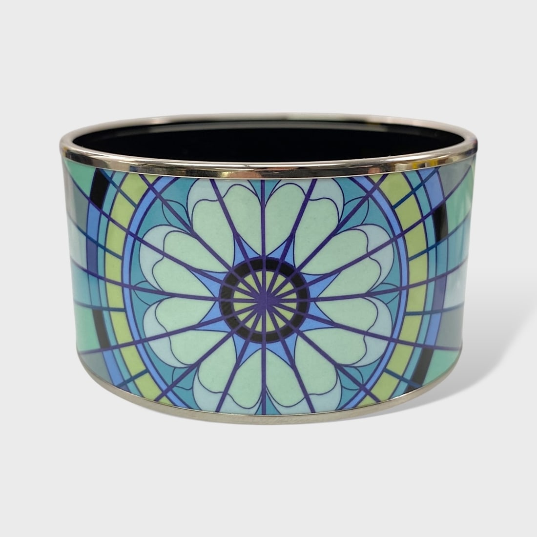 HERMES Vintage Wide Blue Enamel Bangle Statement Bracelet (1 of 6)