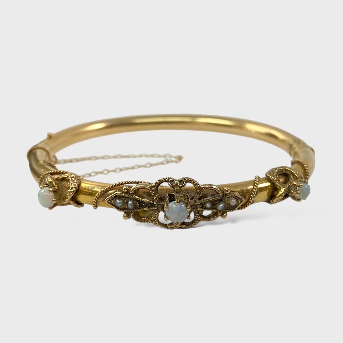 14K GOLD Victorian Opal Seed Pearl Hinged Bracelet (1 of 6)