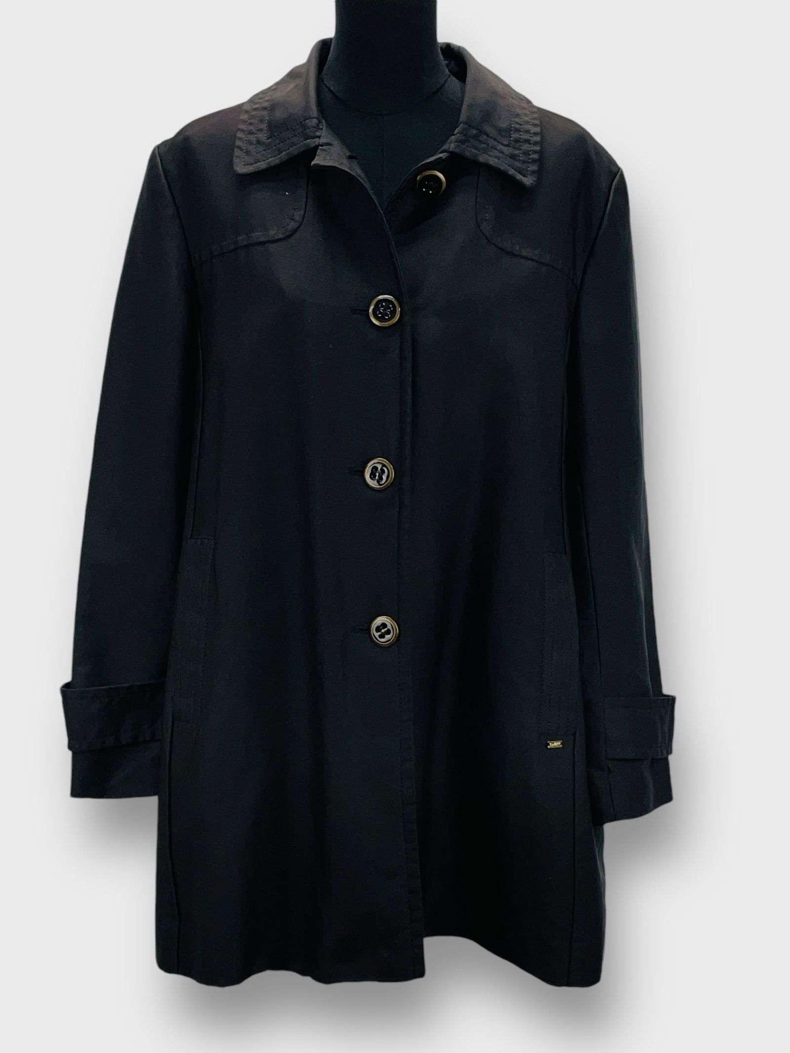 ST. JOHN Vintage Black Trench Coat Size XL W/ Front Pockets (1 of 4)