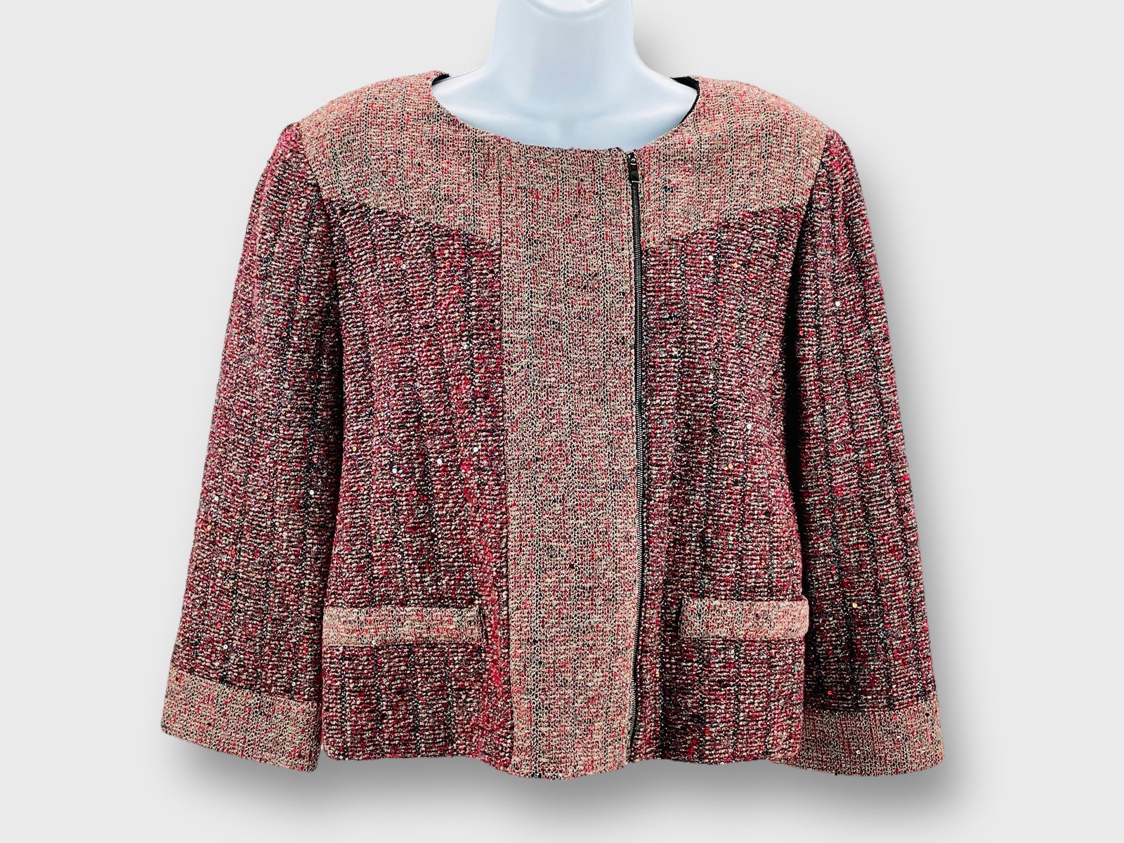 ST. JOHN Couture Vintage Metallic Sequin Zip Jacket 3/4 Length Sleeves Size 10 (1 of 5)