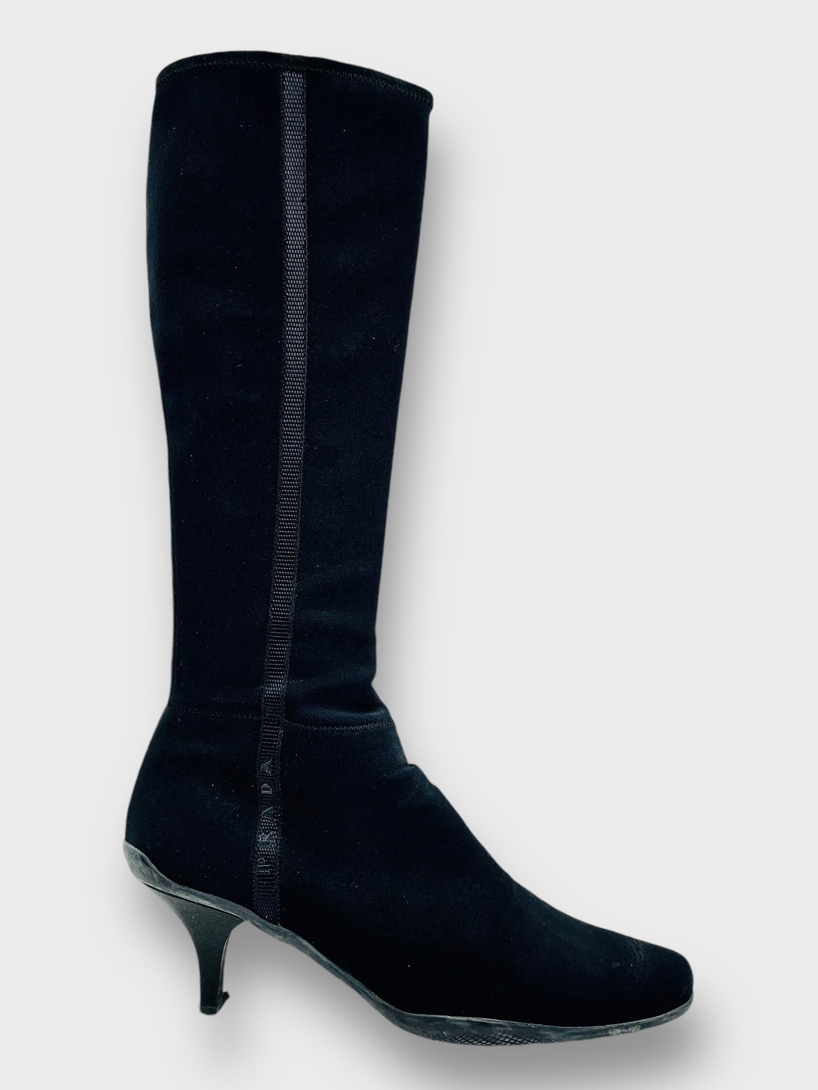 PRADA Vintage Stretch Fabric Sport Sock Tall Black Boots Size 38: Preowned, sold as is