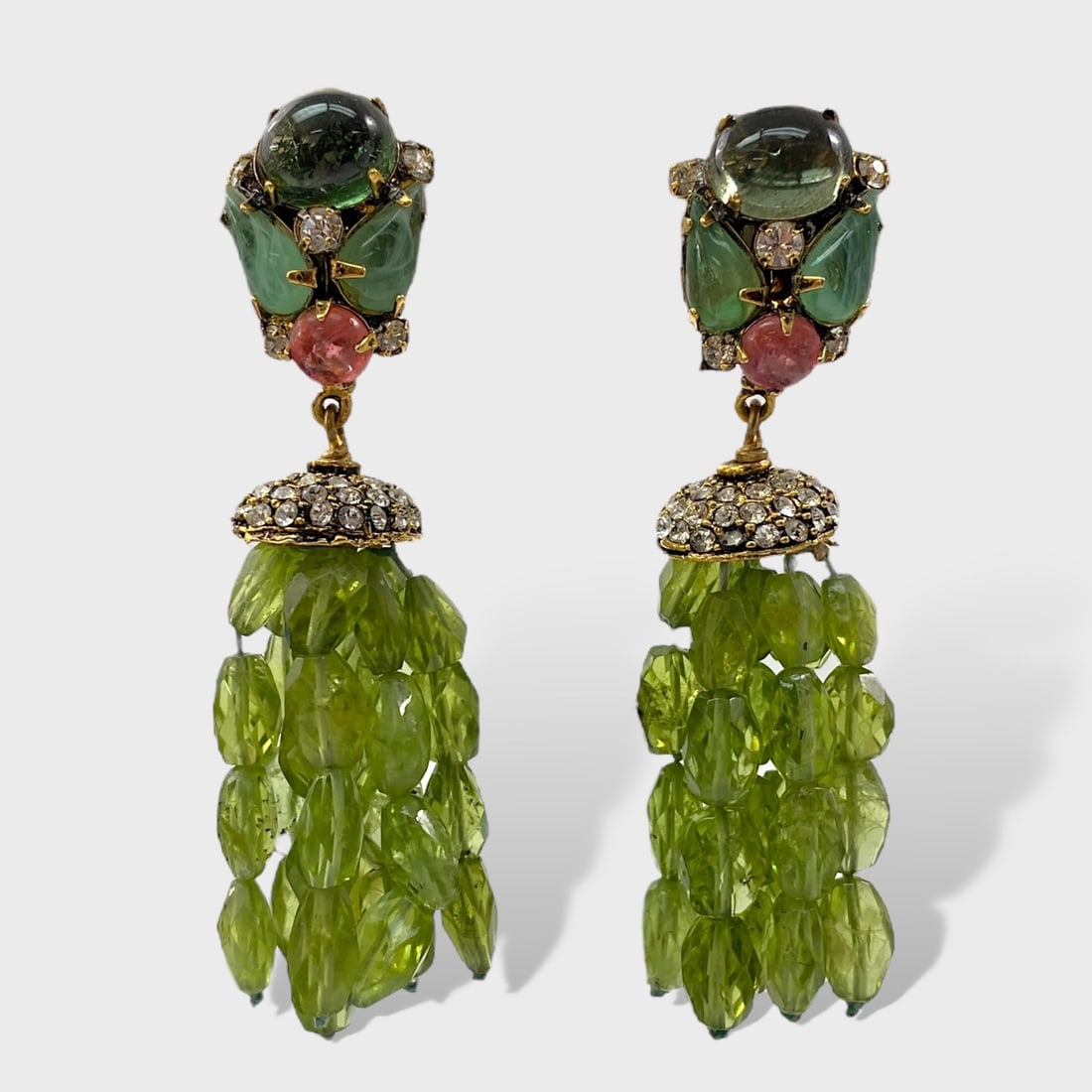 IRADJI MOINI Peridot Gemstone Clip On Drop Dangle Statement Earrings (1 of 3)