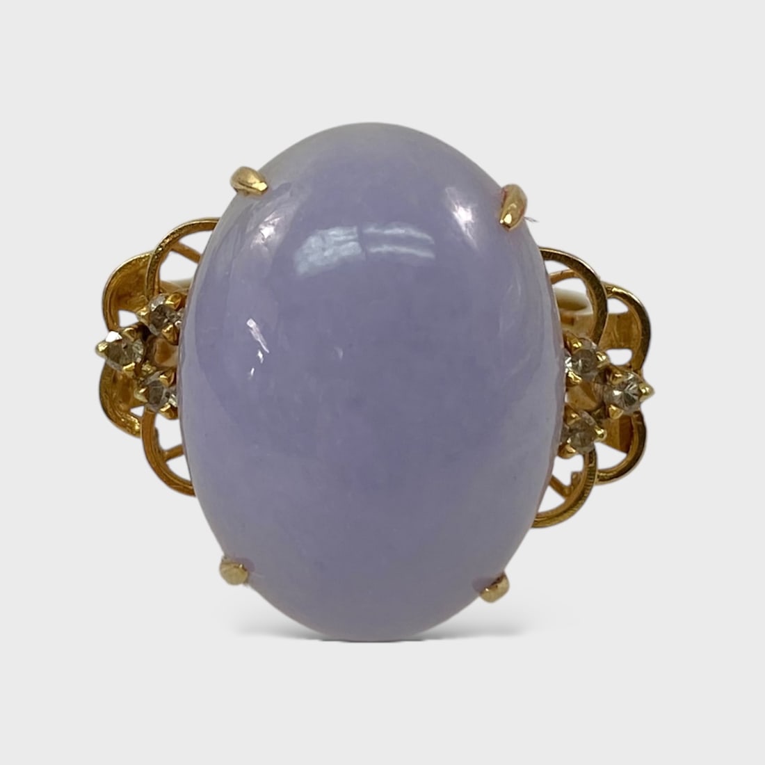 14K GOLD Lavender Jade & Diamond Cocktail Statement Ring Size 8 (1 of 4)