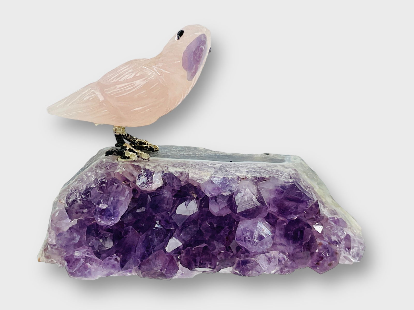 AMETHYST GEODE Figure Bird Perched on Crystal Gemstone (1 of 5)