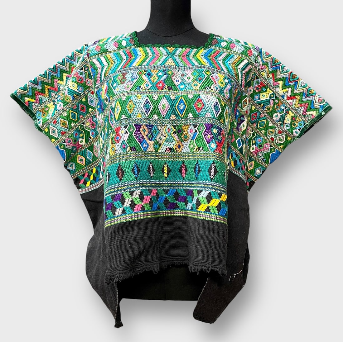 EMBROIDERED Vintage Hippie Boho Poncho Shirt with Multi-colored Embroidery (1 of 5)