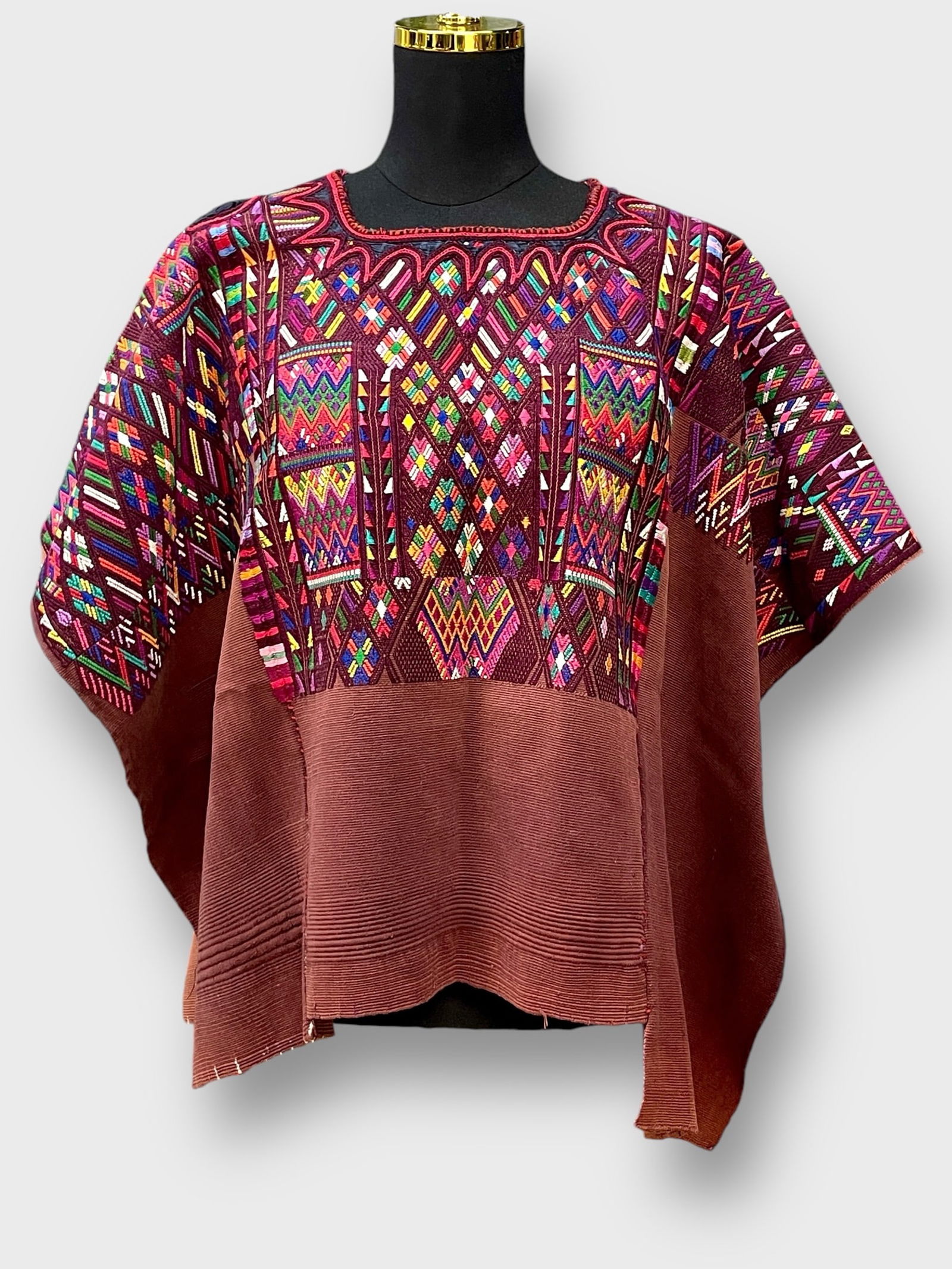 EMBROIDERED Vintage Hippie Boho Multi Colored Poncho Shirt (1 of 5)