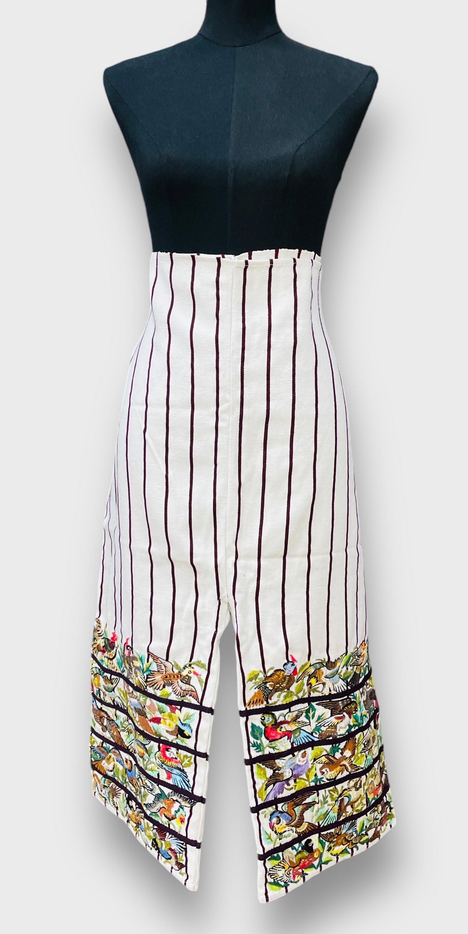 EMBROIDERED Vintage Hippie Boho Pantaloons with Charming Bird Embroidery Border on Pant Legs: Measurements Waist 24, Length 33