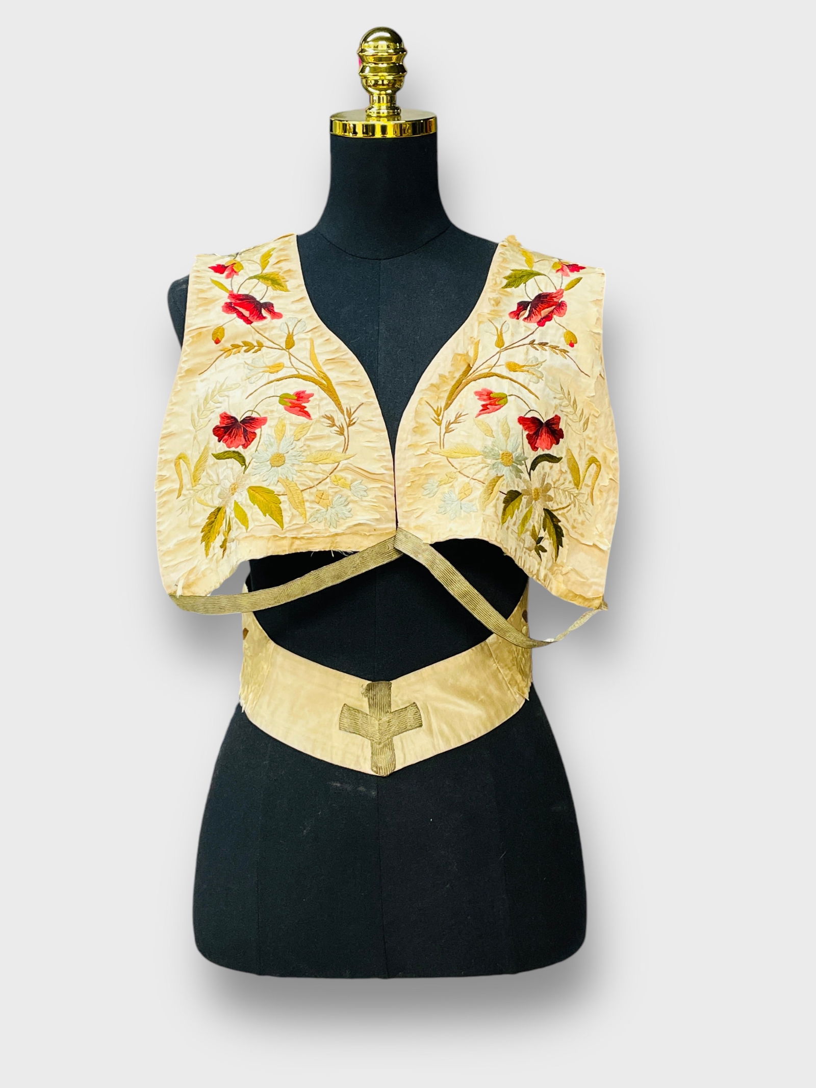 19th Century Antique Silk and Cotton Embroidered Sash Or Wear as a Sash: Preowned, sold as is.