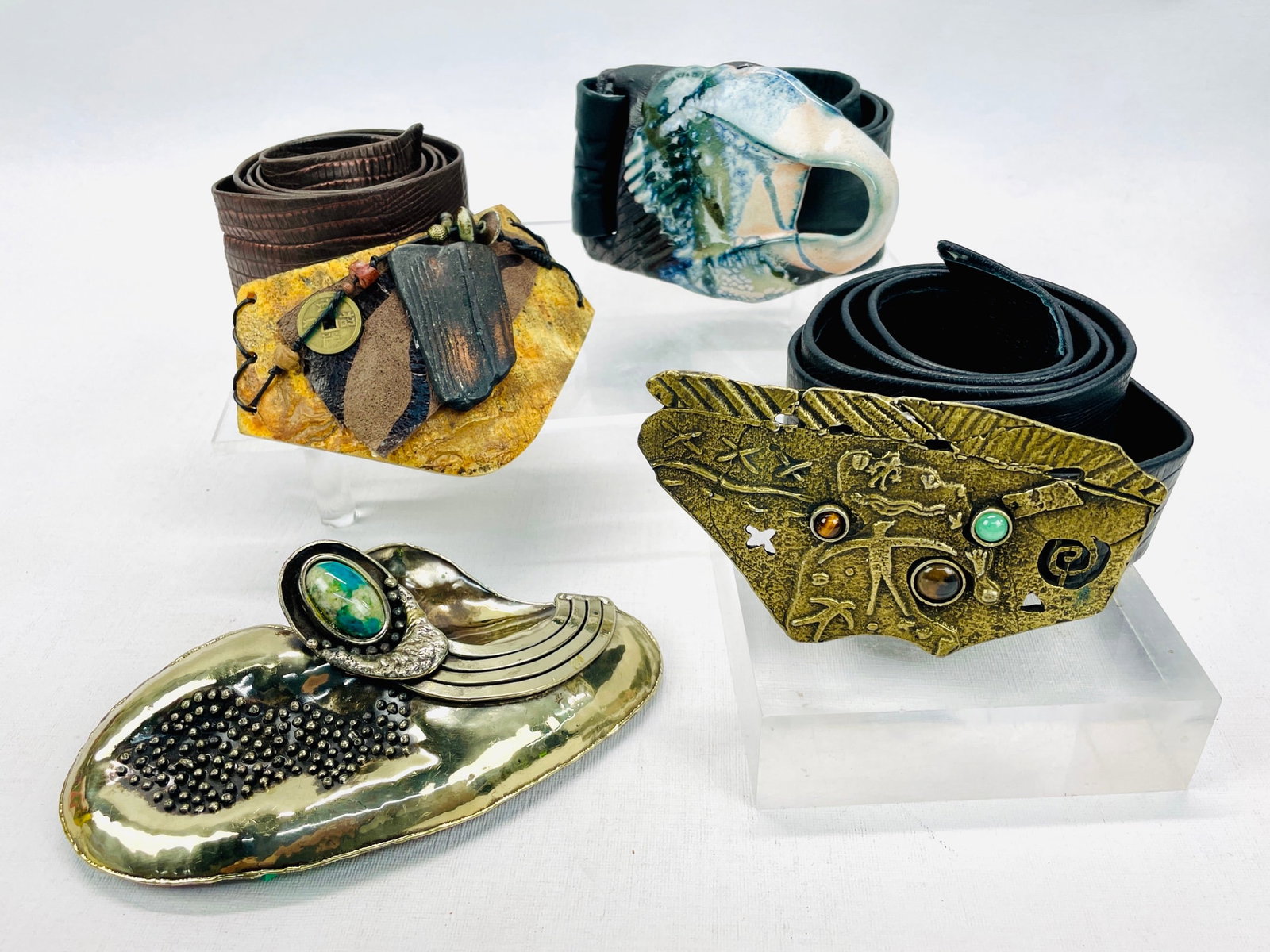 NINA GALARDI Vintage Abstract Hand Crafted Belts (4): Preowned, sold as is.
