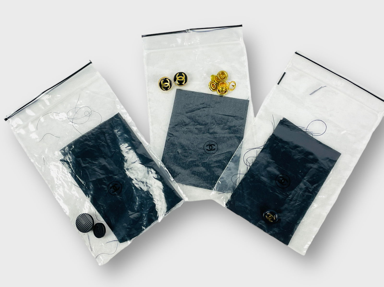 CHANEL Fabric Repair Kits with Swatches and Buttons. Lot of 3.: Preowned, sold as is.