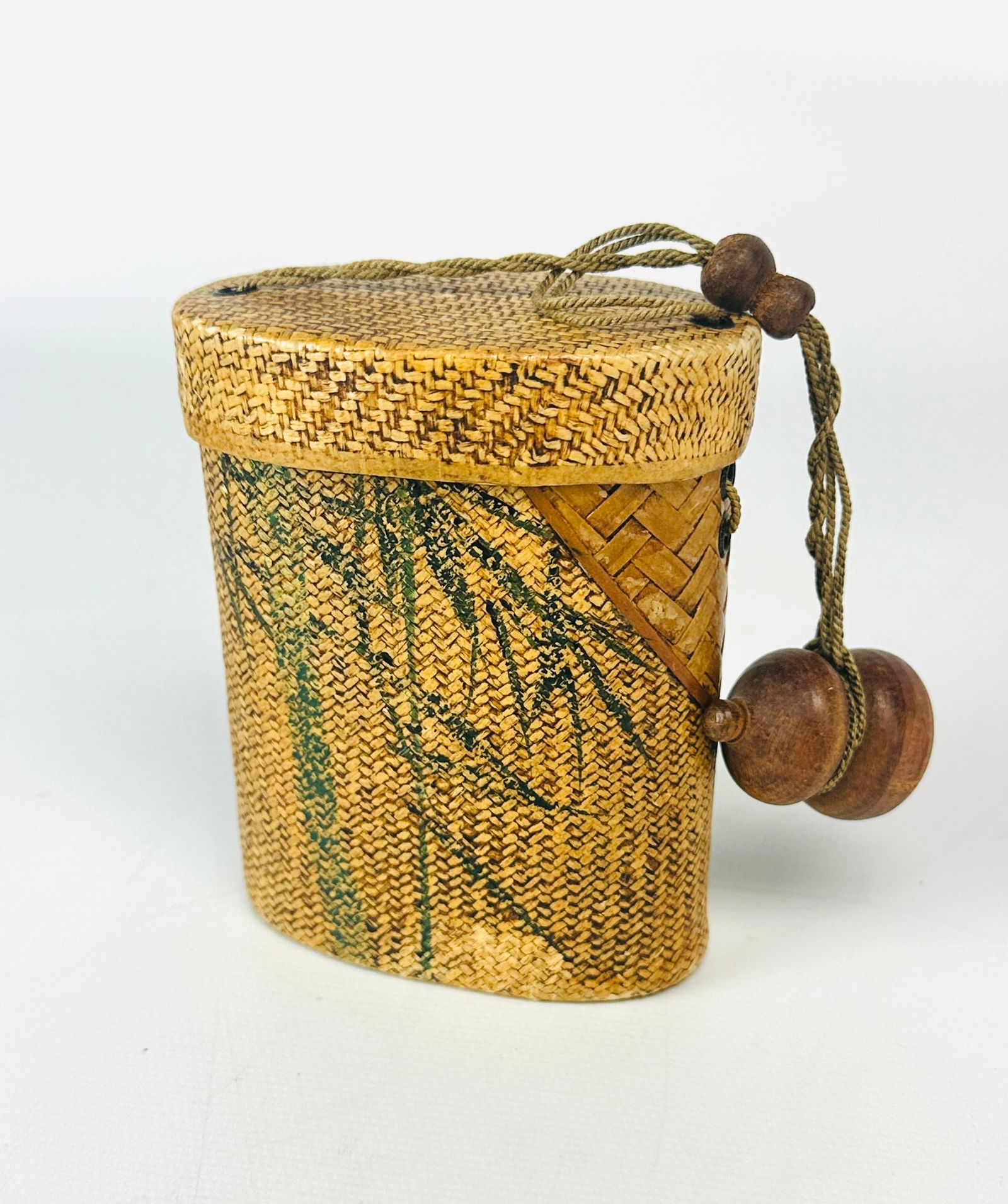 Japanese Sagemono Lidded Woven Basket Pouch w/Netsuke (1 of 6)