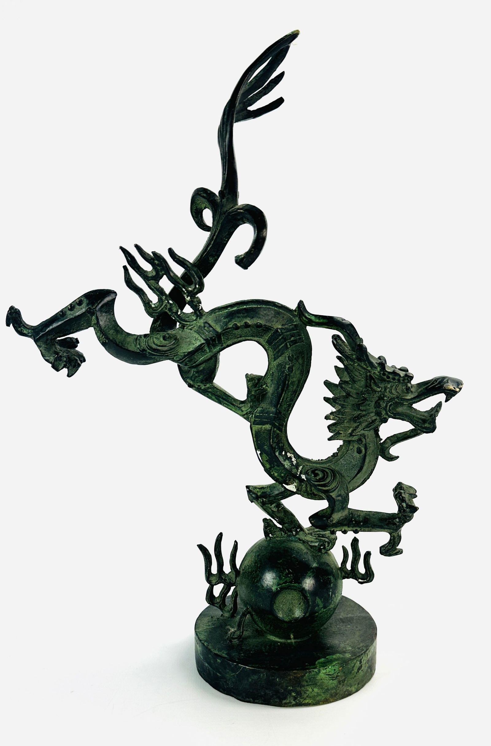 Antique Chinese Bronze Flying Dragon Figurine Statue (1 of 7)