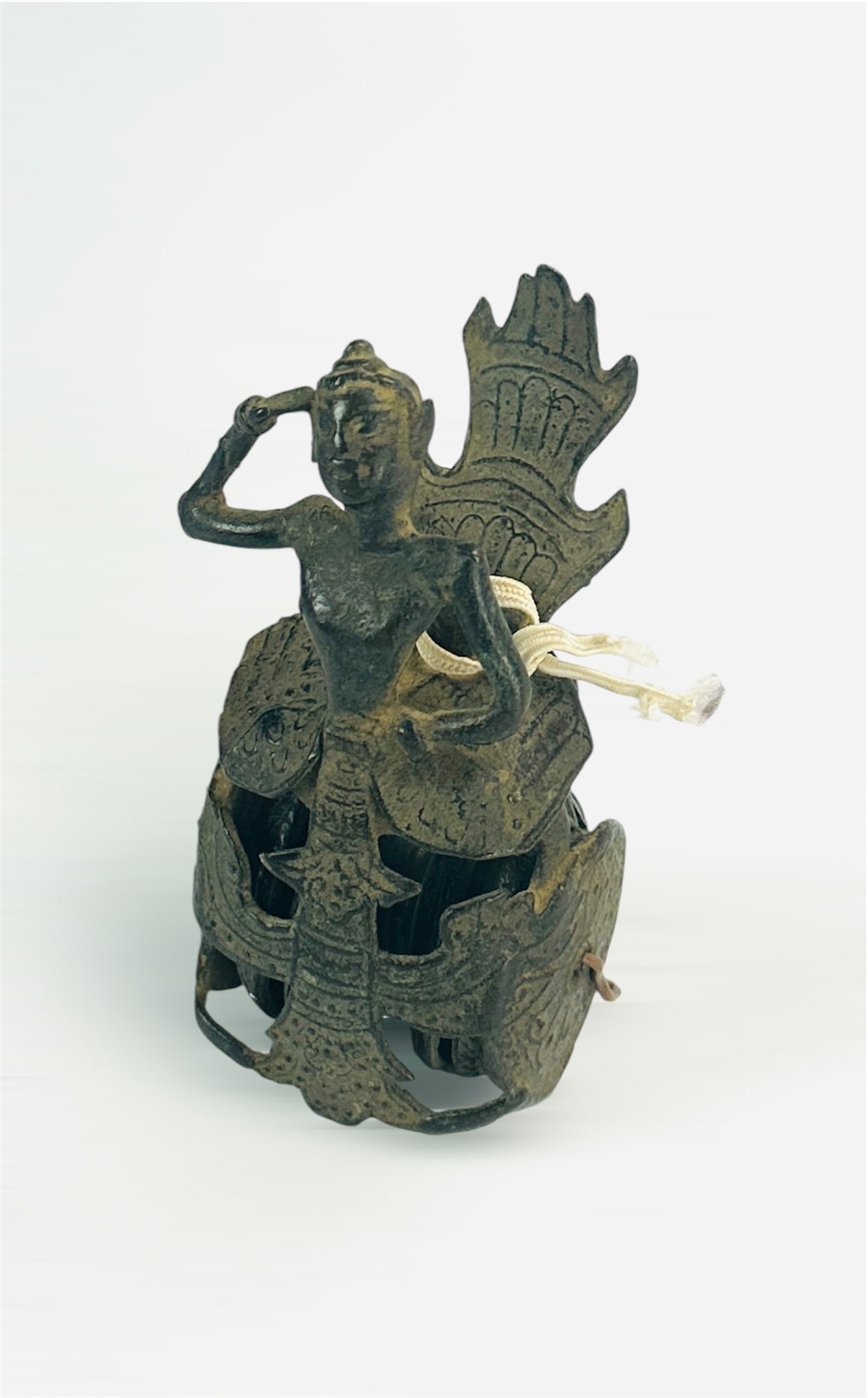 Antique Burmese Cast Bronze Two-Wheel Pulley Bell: Antique Burmese Cast Bronze Two-Wheel Pulley Bell. Good age-appropriate condition.