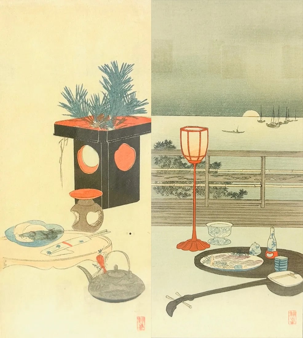 Two Fine Antique Japanese Modern Style Still Life Paintings (1 of 7)